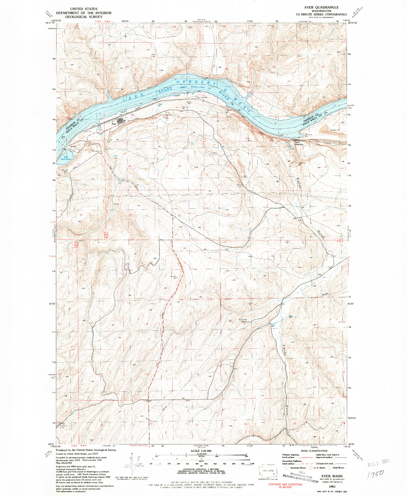 USGS 1:24000-SCALE QUADRANGLE FOR AYER, WA 1981