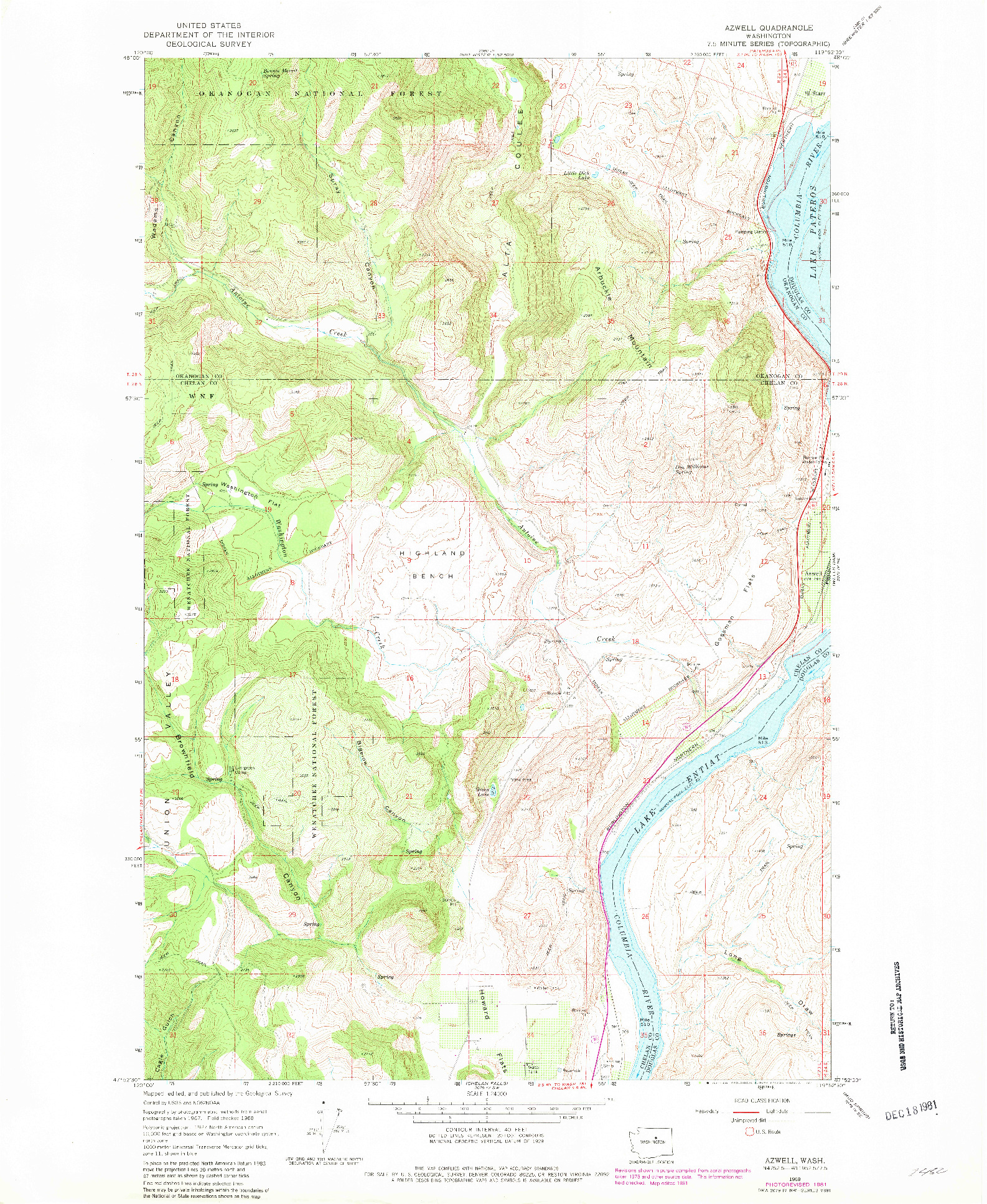 USGS 1:24000-SCALE QUADRANGLE FOR AZWELL, WA 1968