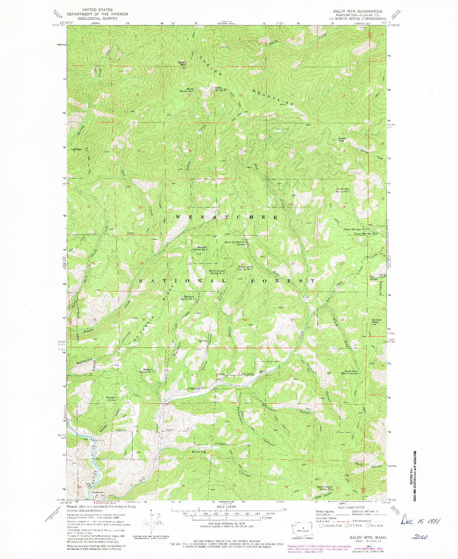 USGS 1:24000-SCALE QUADRANGLE FOR BALDY MTN, WA 1968