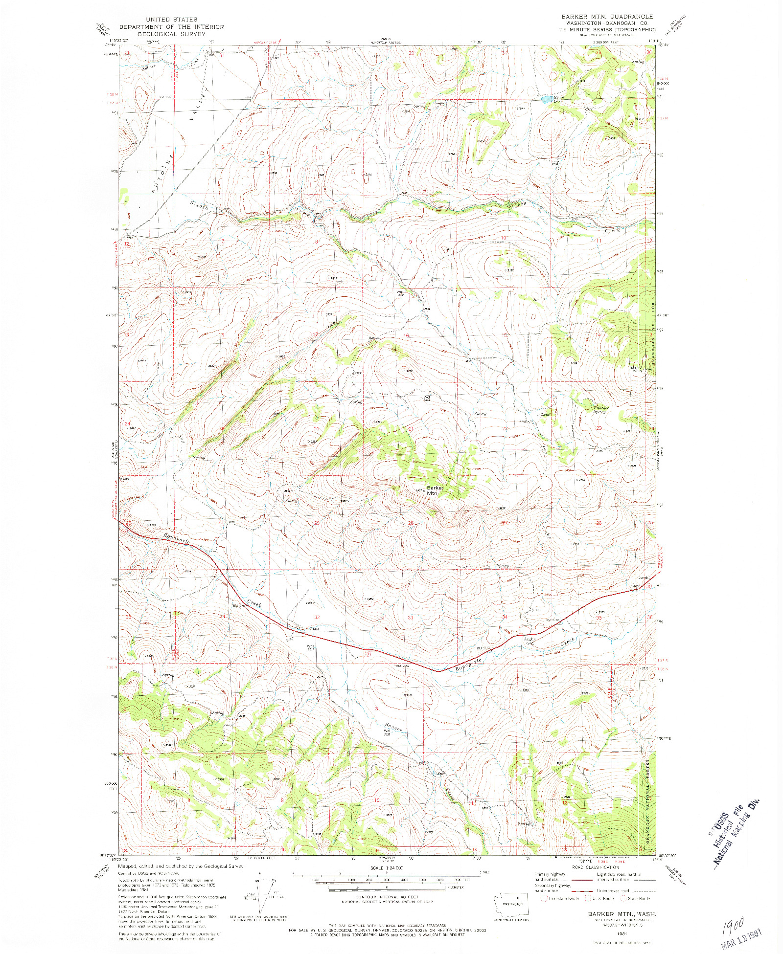 USGS 1:24000-SCALE QUADRANGLE FOR BARKER MTN, WA 1981