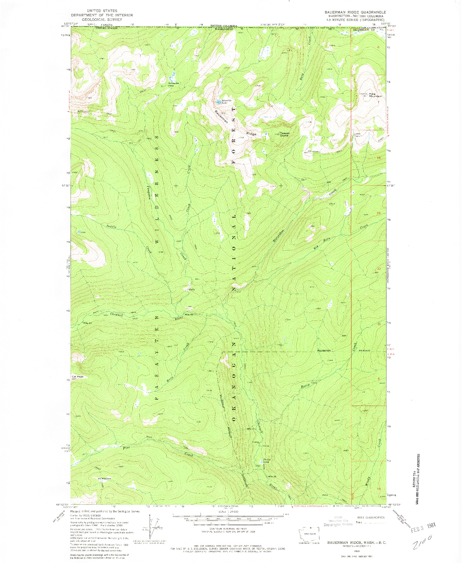 USGS 1:24000-SCALE QUADRANGLE FOR BAUERMAN RIDGE, WA 1969