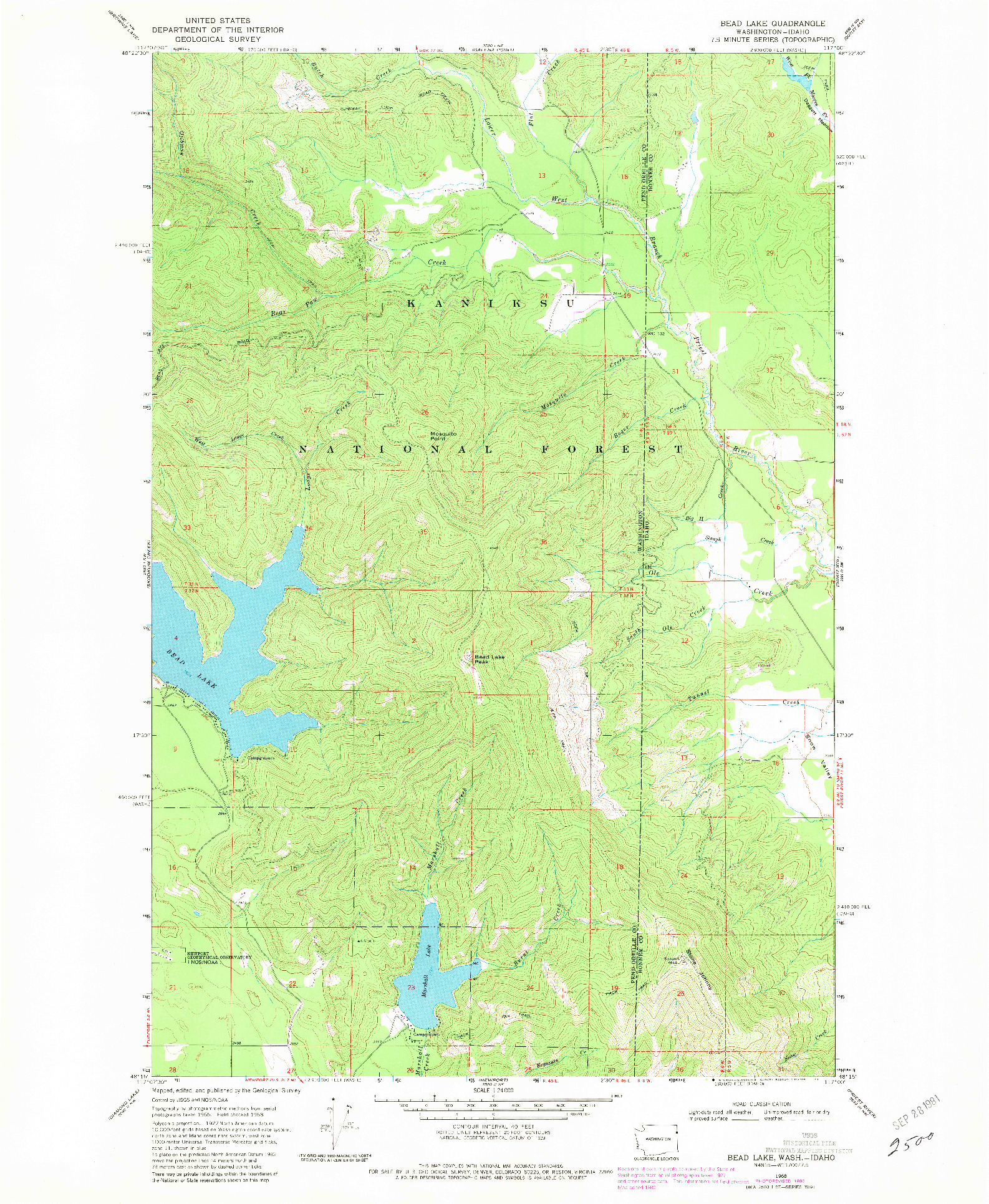 USGS 1:24000-SCALE QUADRANGLE FOR BEAD LAKE, WA 1968