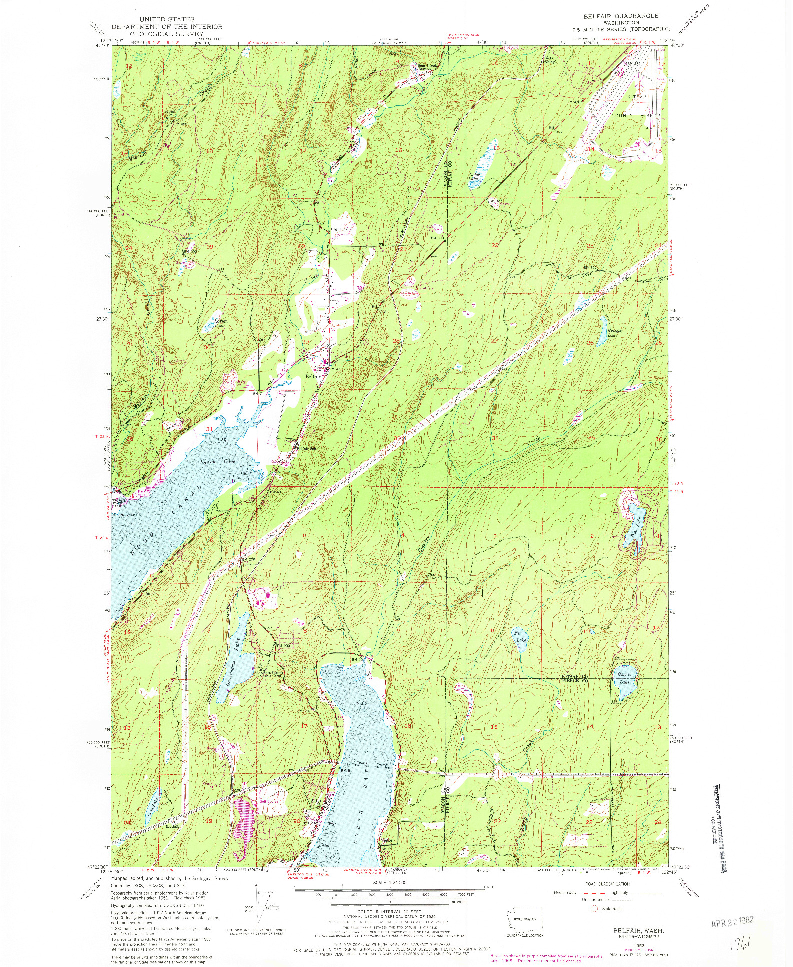 USGS 1:24000-SCALE QUADRANGLE FOR BELFAIR, WA 1953