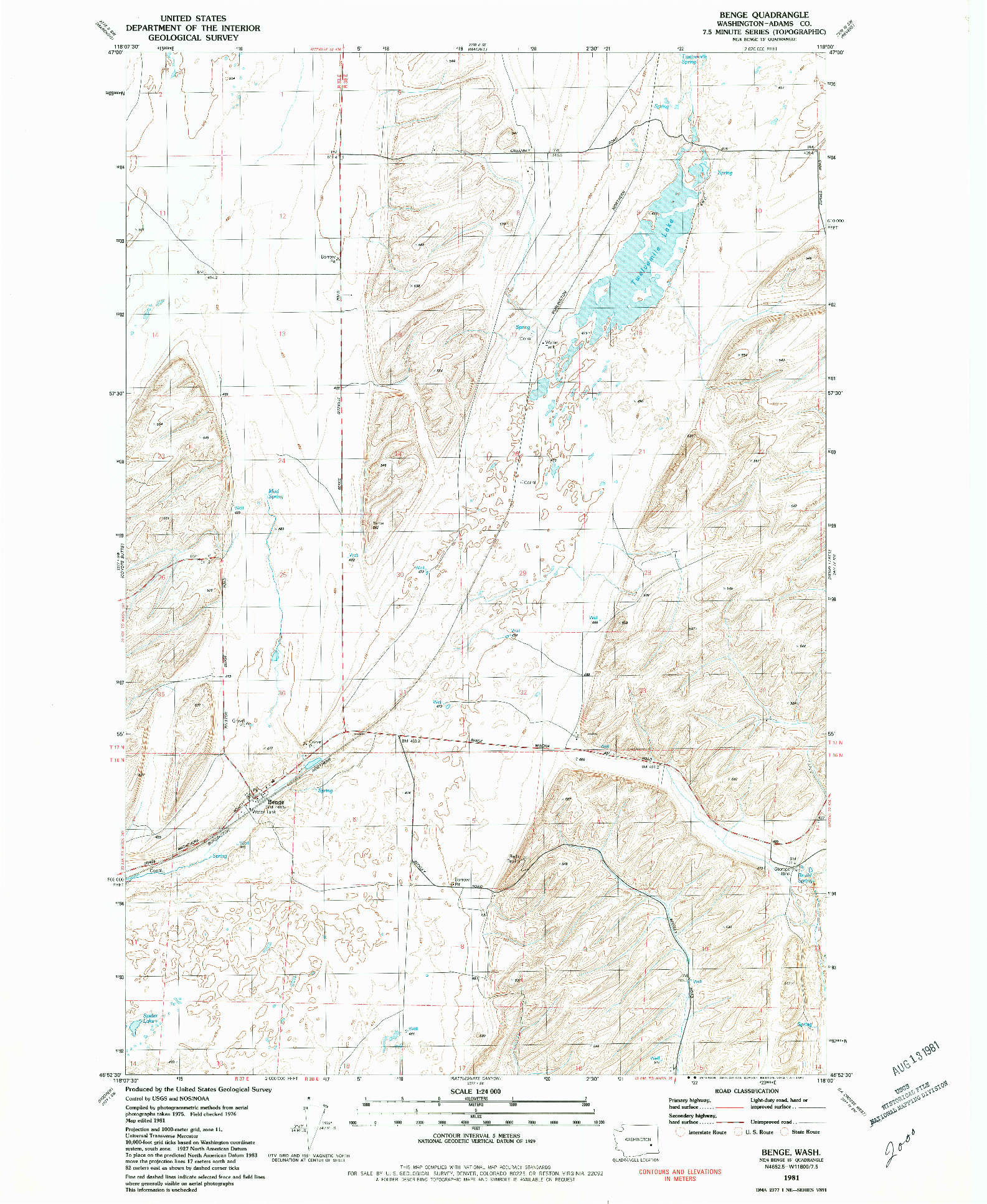 USGS 1:24000-SCALE QUADRANGLE FOR BENGE, WA 1981