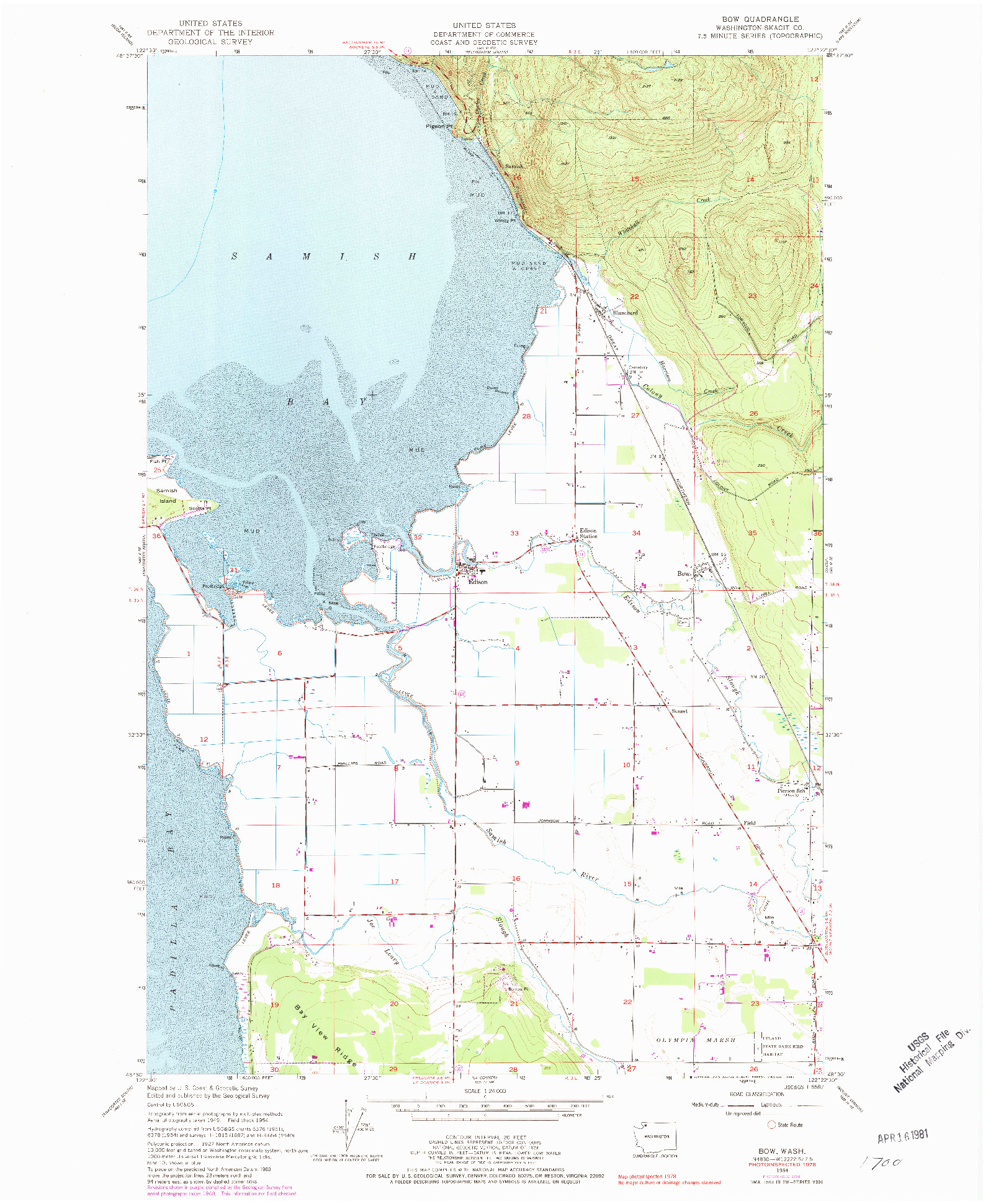 USGS 1:24000-SCALE QUADRANGLE FOR BOW, WA 1954