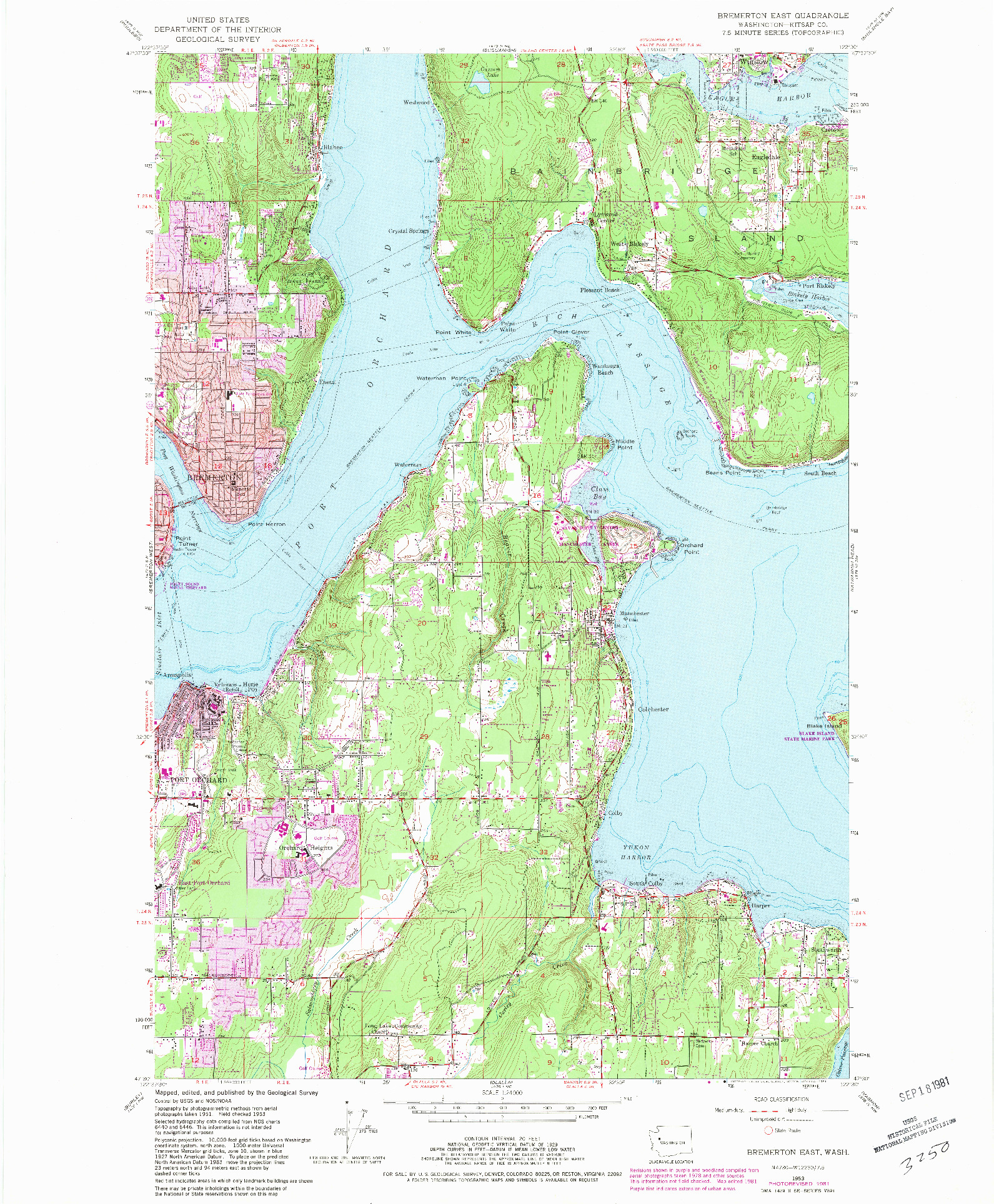 USGS 1:24000-SCALE QUADRANGLE FOR BREMERTON EAST, WA 1953