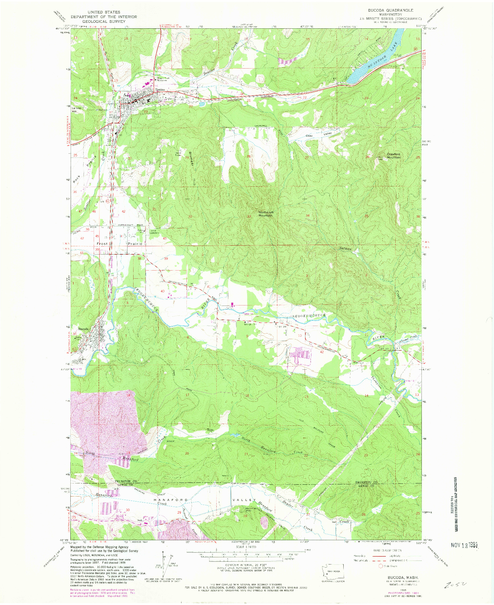 USGS 1:24000-SCALE QUADRANGLE FOR BUCODA, WA 1959