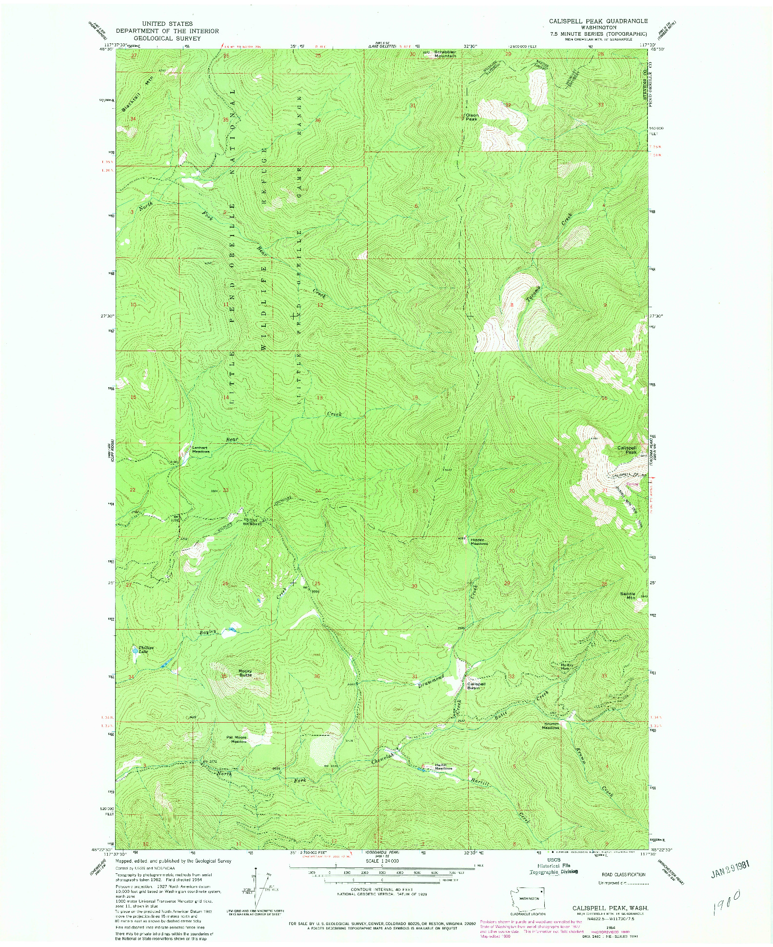 USGS 1:24000-SCALE QUADRANGLE FOR CALISPELL PEAK, WA 1980