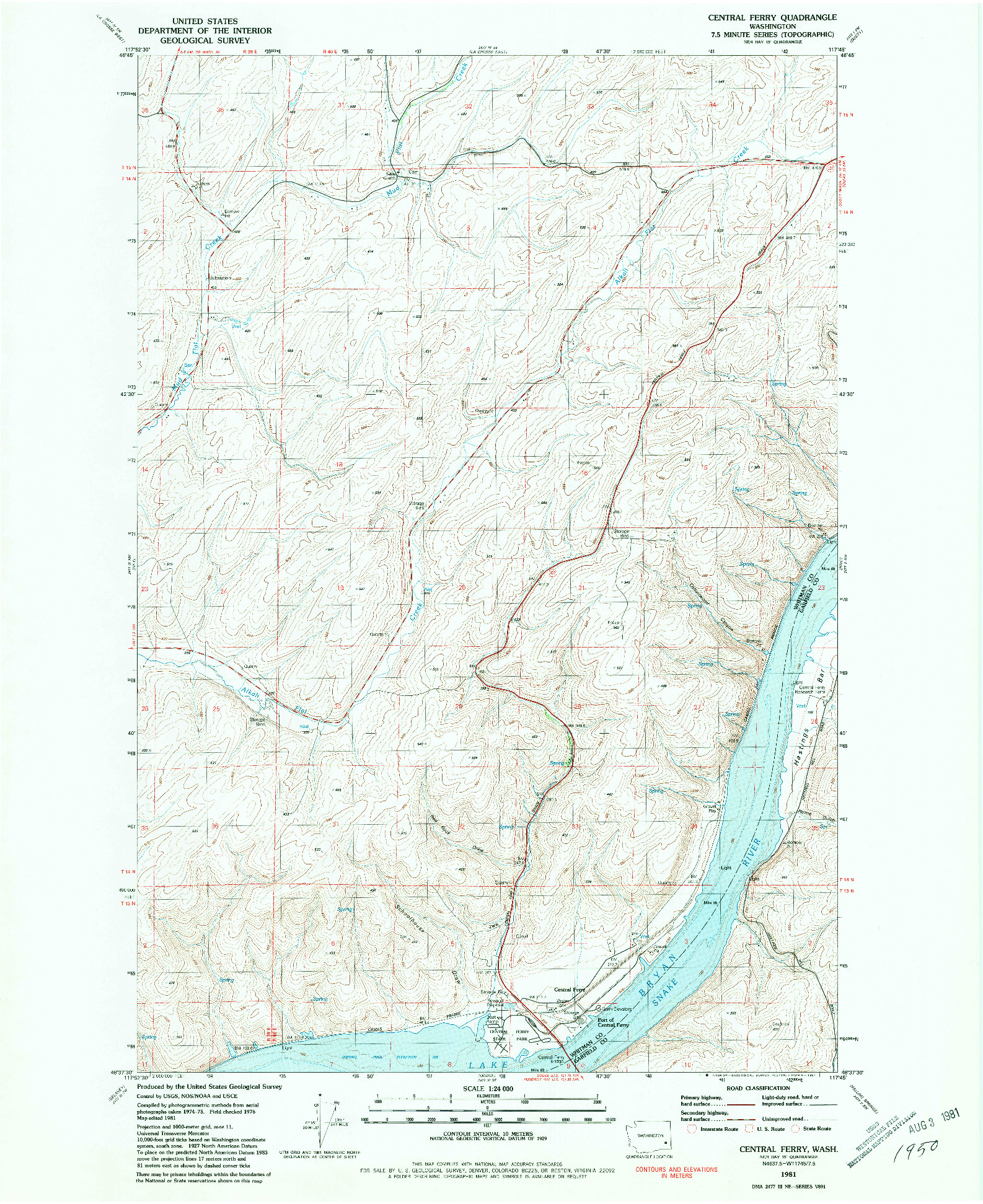USGS 1:24000-SCALE QUADRANGLE FOR CENTRAL FERRY, WA 1981