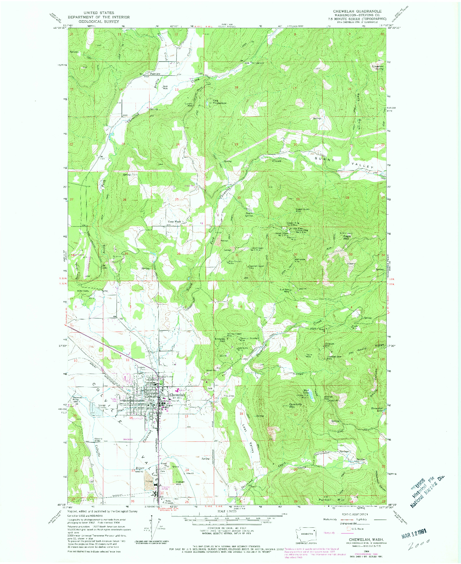 USGS 1:24000-SCALE QUADRANGLE FOR CHEWELAH, WA 1964