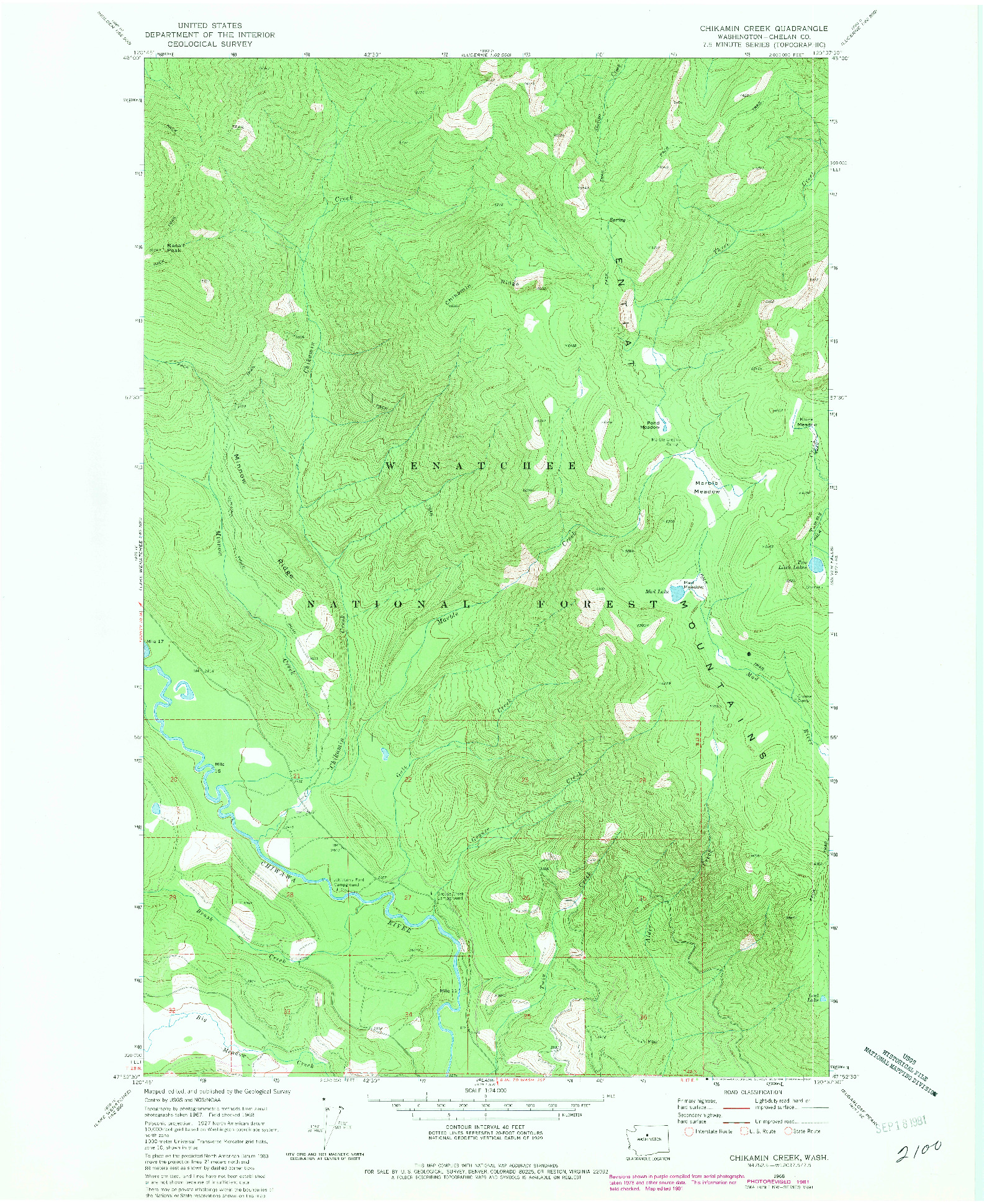 USGS 1:24000-SCALE QUADRANGLE FOR CHIKAMIN CREEK, WA 1968