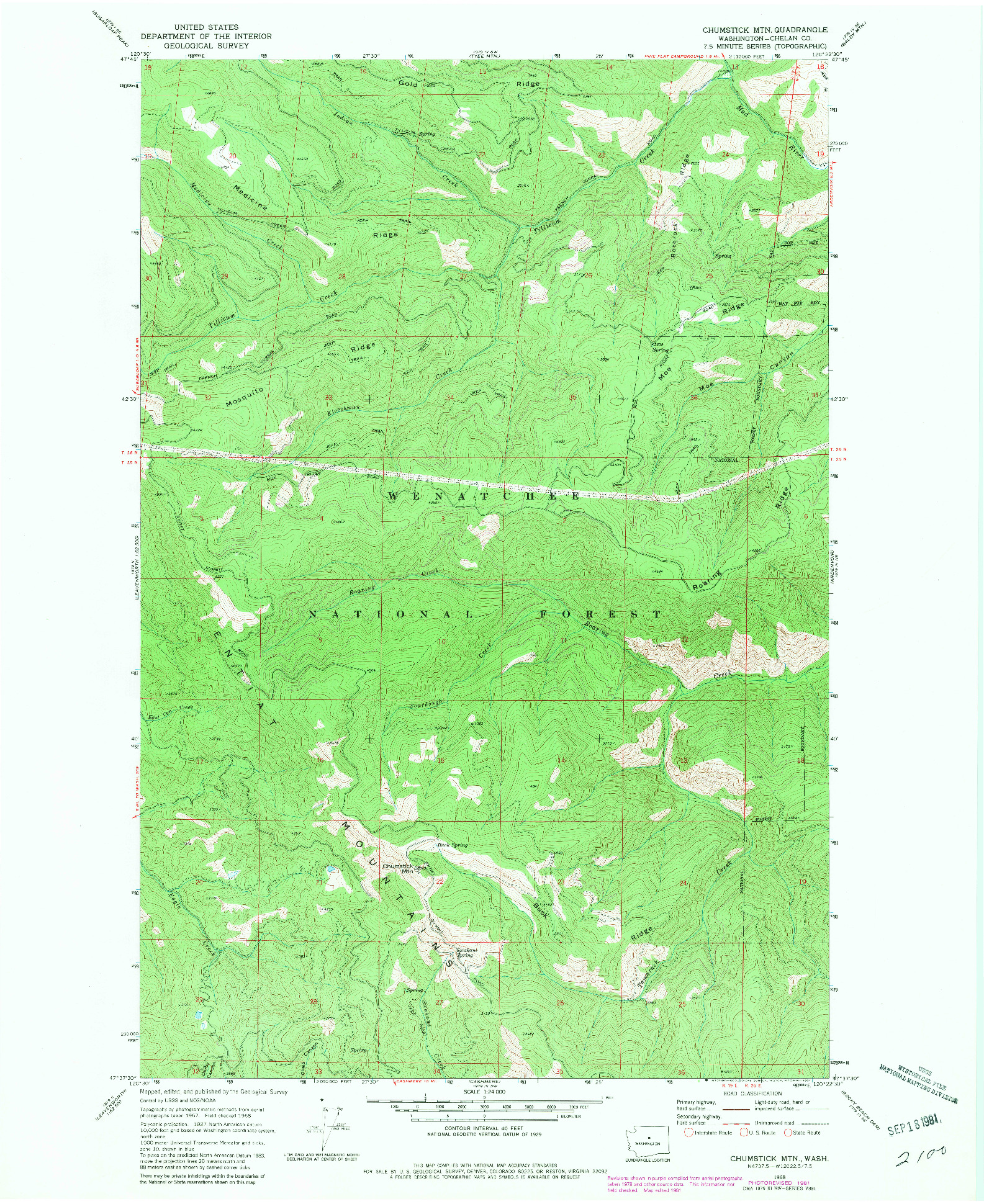 USGS 1:24000-SCALE QUADRANGLE FOR CHUMSTICK MTN, WA 1968