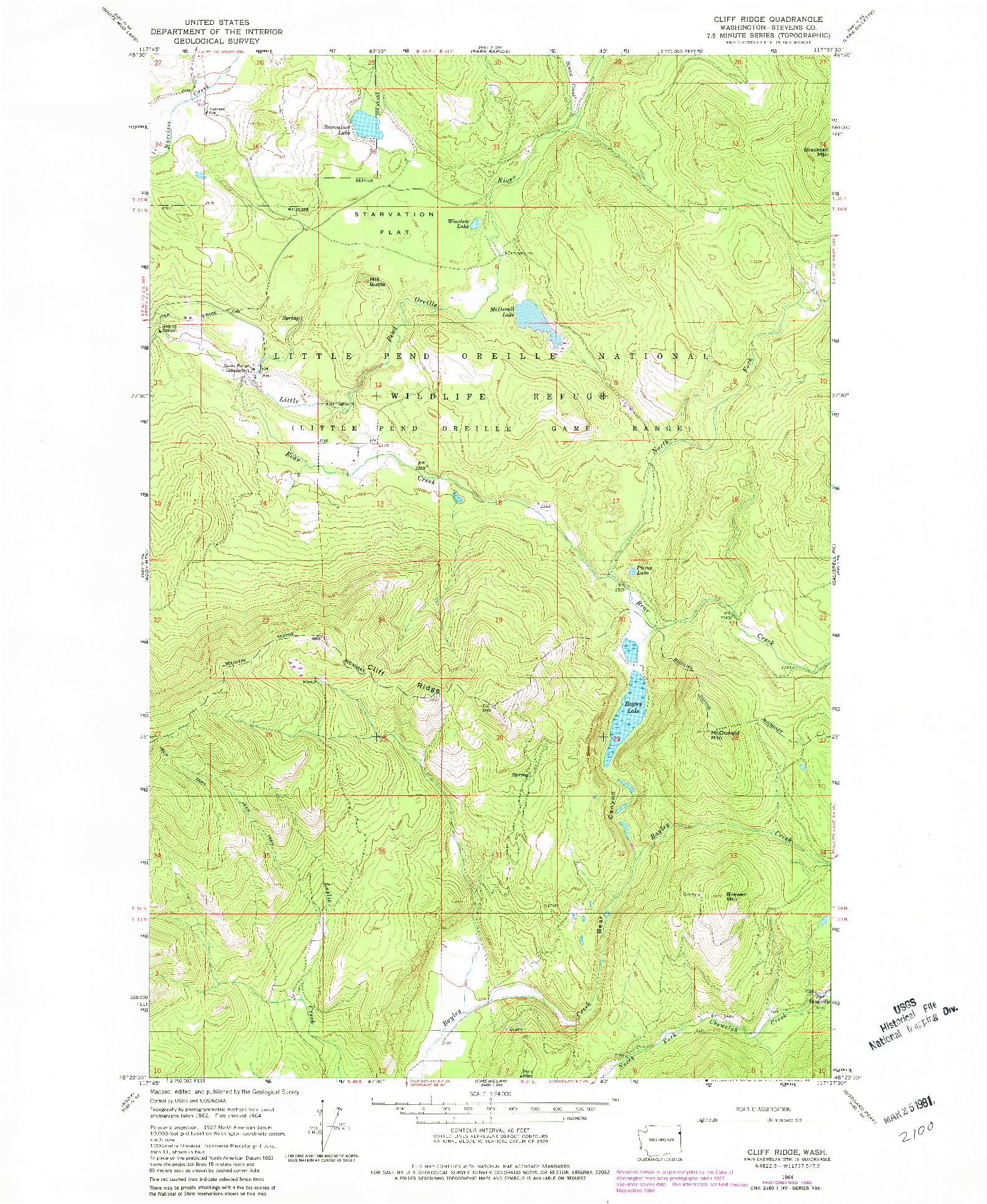 USGS 1:24000-SCALE QUADRANGLE FOR CLIFF RIDGE, WA 1964