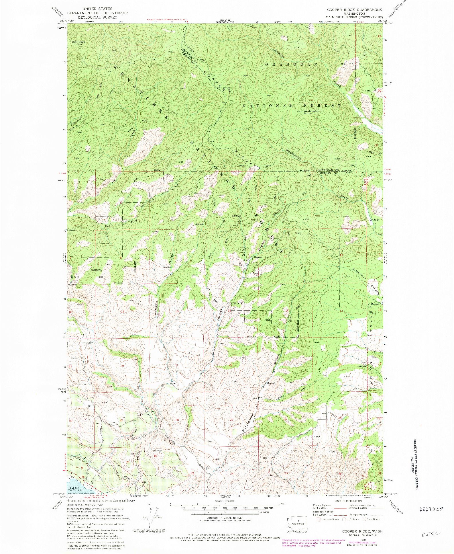 USGS 1:24000-SCALE QUADRANGLE FOR COOPER RIDGE, WA 1968