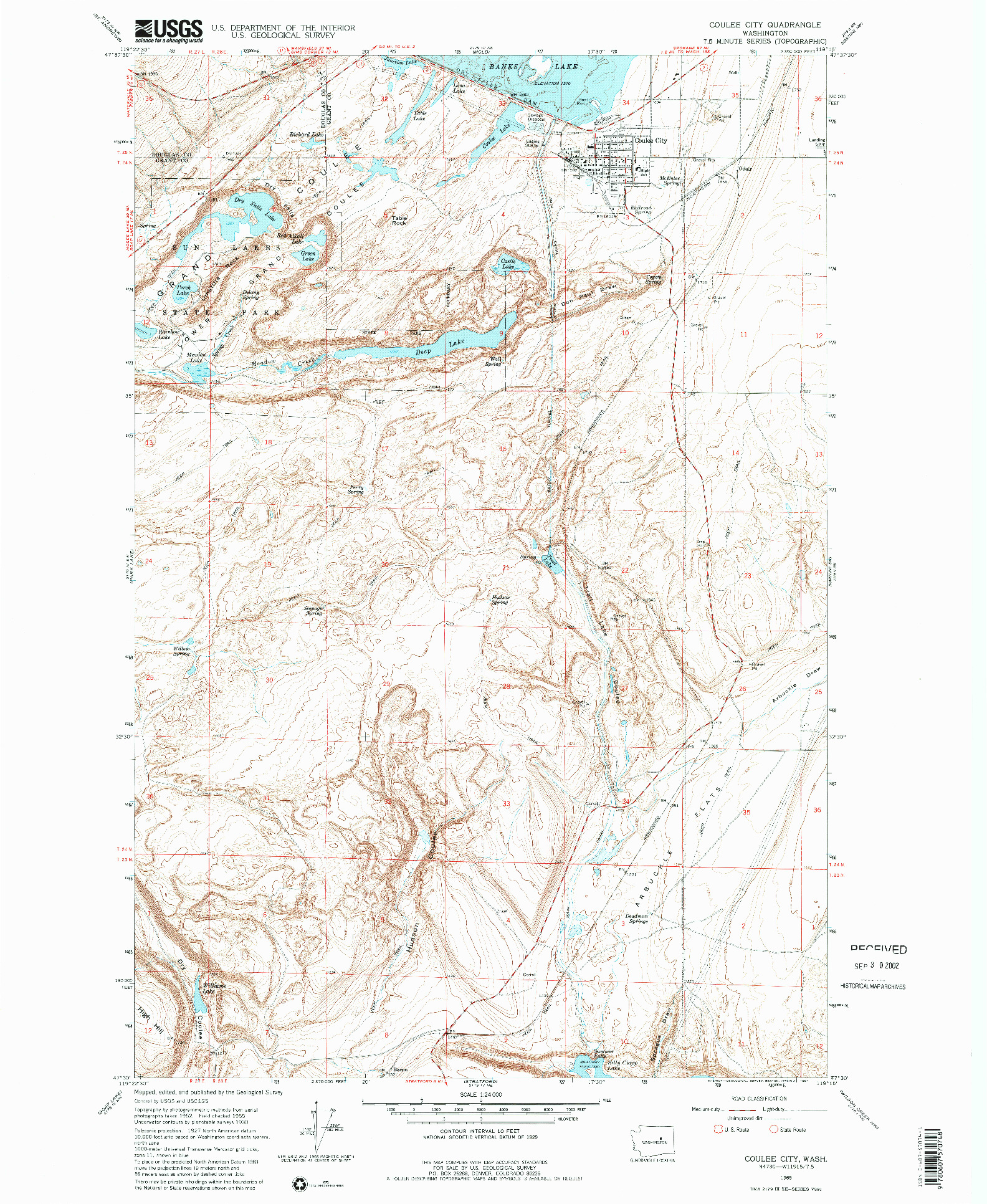 USGS 1:24000-SCALE QUADRANGLE FOR COULEE CITY, WA 1965