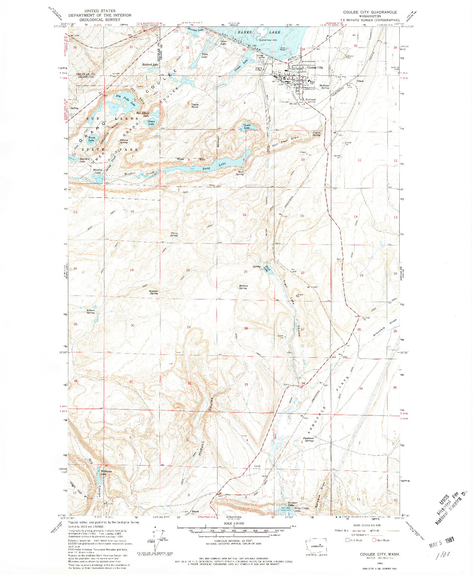 USGS 1:24000-SCALE QUADRANGLE FOR COULEE CITY, WA 1965