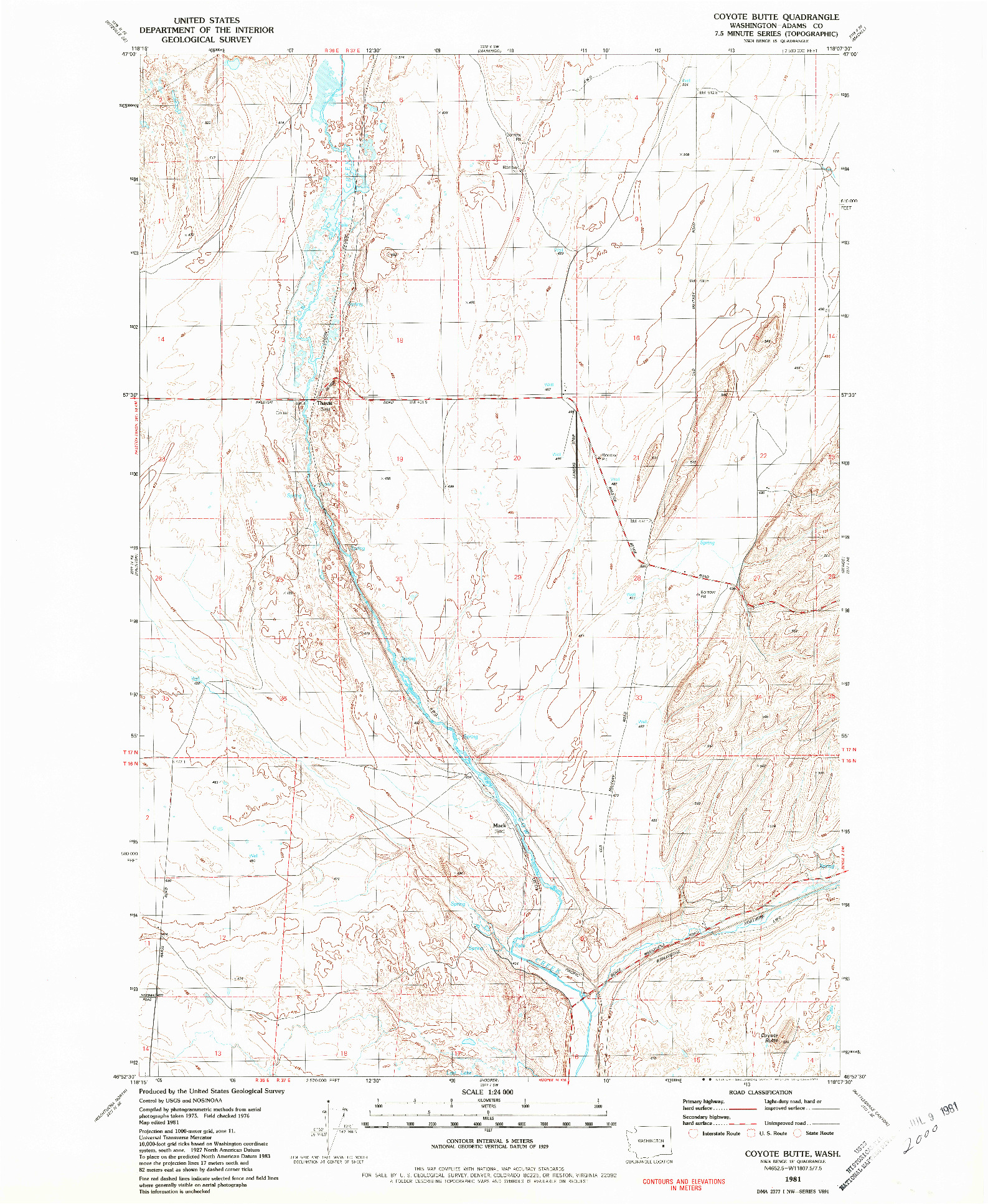 USGS 1:24000-SCALE QUADRANGLE FOR COYOTE BUTTE, WA 1981