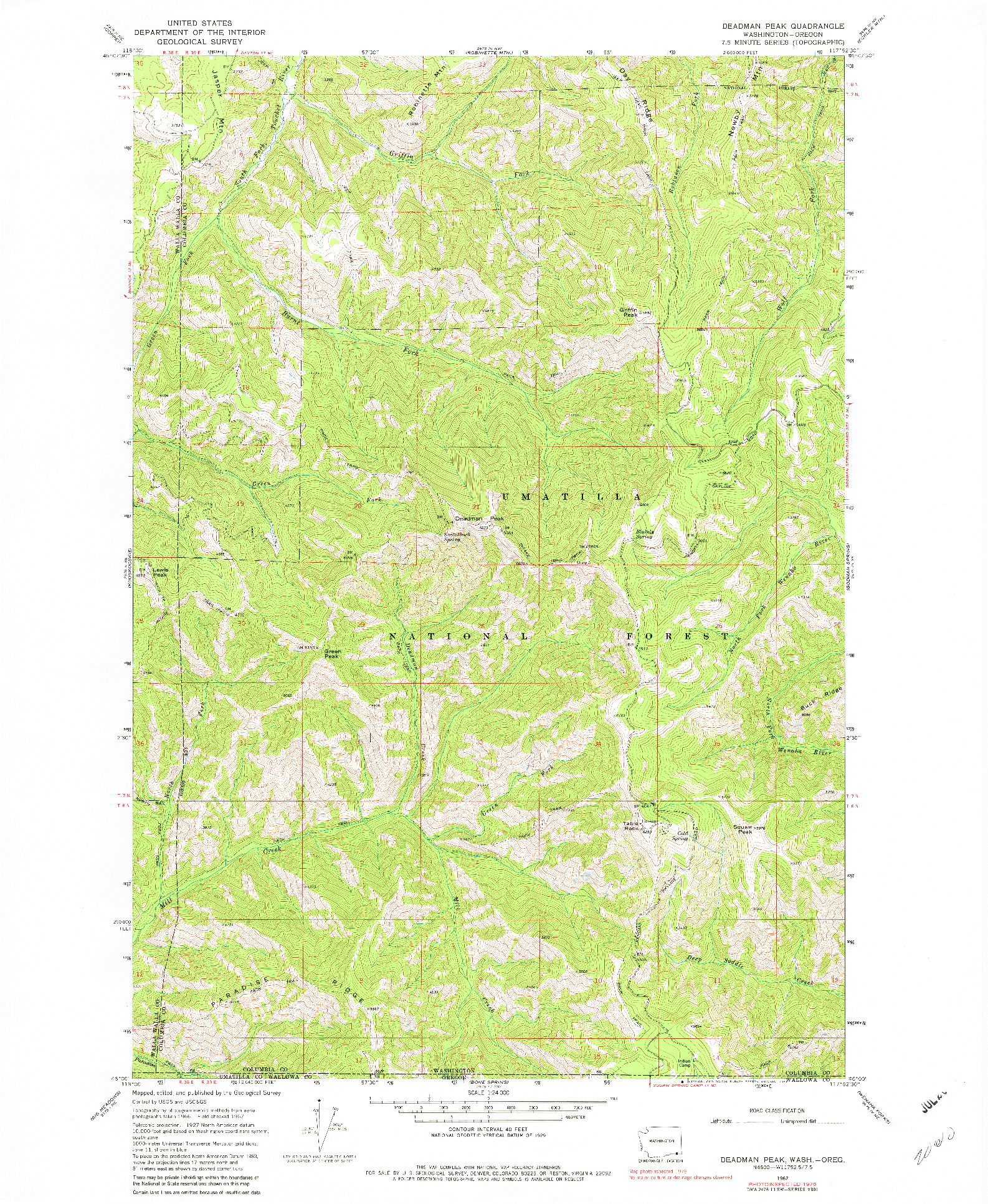 USGS 1:24000-SCALE QUADRANGLE FOR DEADMAN PEAK, WA 1967