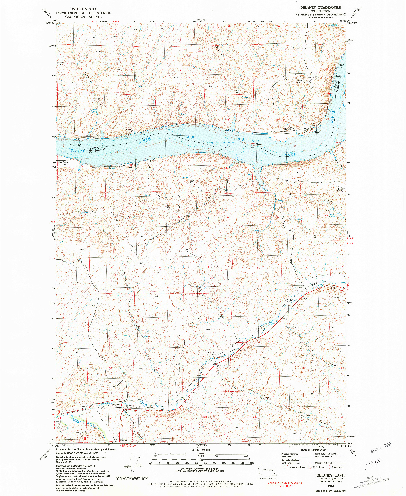 USGS 1:24000-SCALE QUADRANGLE FOR DELANEY, WA 1981