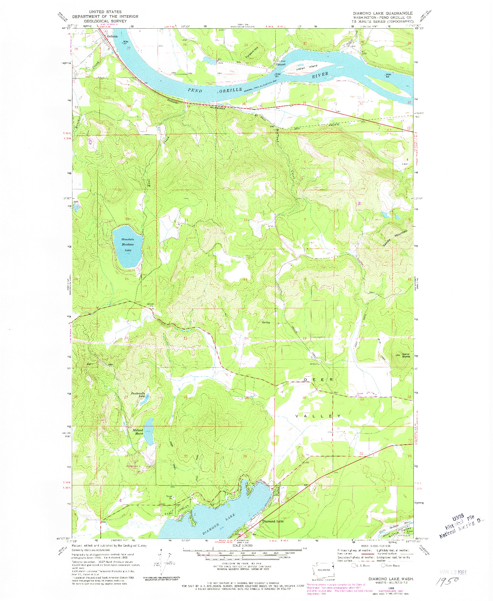 USGS 1:24000-SCALE QUADRANGLE FOR DIAMOND LAKE, WA 1968