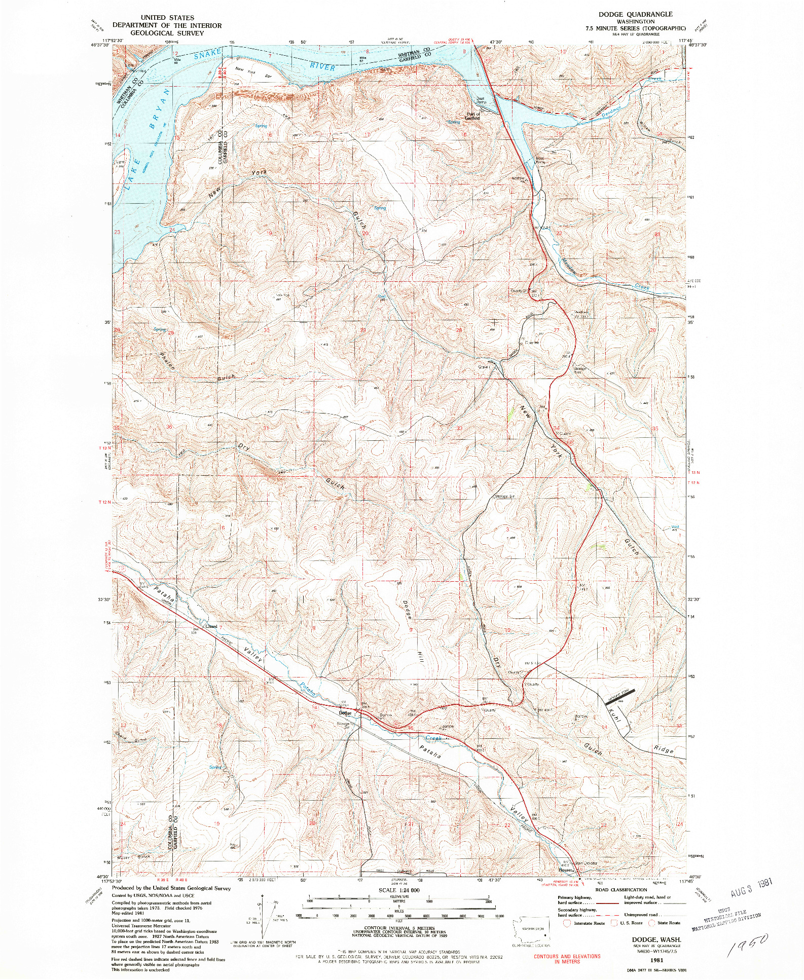 USGS 1:24000-SCALE QUADRANGLE FOR DODGE, WA 1981