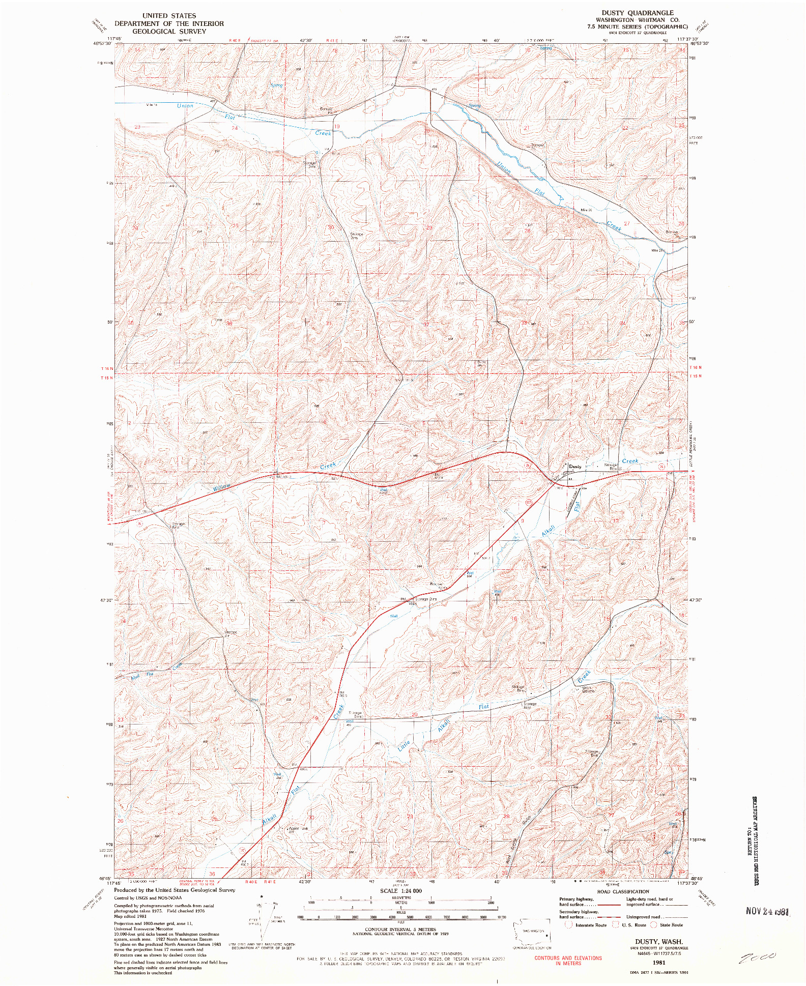 USGS 1:24000-SCALE QUADRANGLE FOR DUSTY, WA 1981