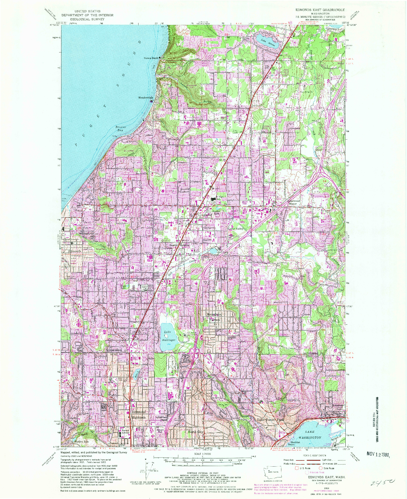 USGS 1:24000-SCALE QUADRANGLE FOR EDMONDS EAST, WA 1953