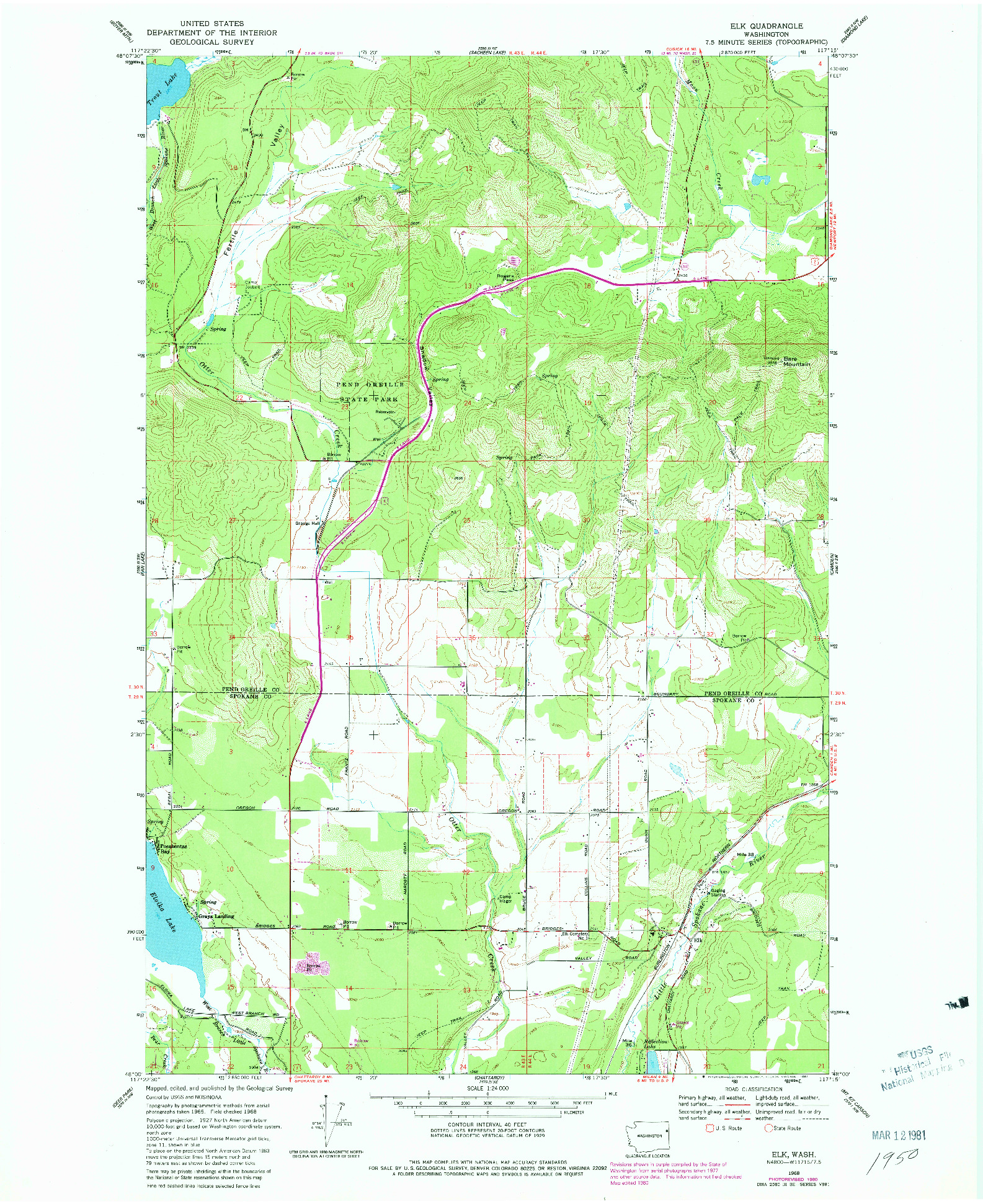 USGS 1:24000-SCALE QUADRANGLE FOR ELK, WA 1968