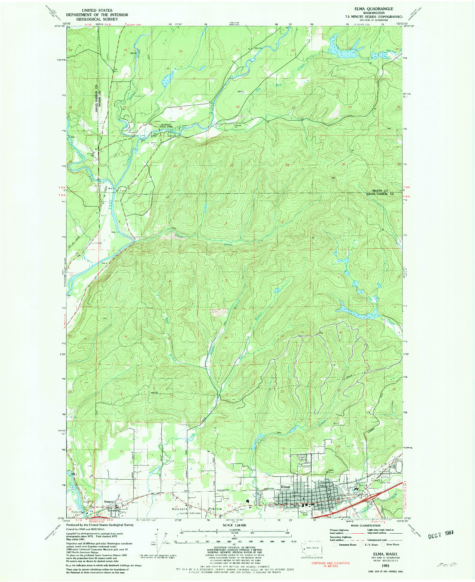 USGS 1:24000-SCALE QUADRANGLE FOR ELMA, WA 1981