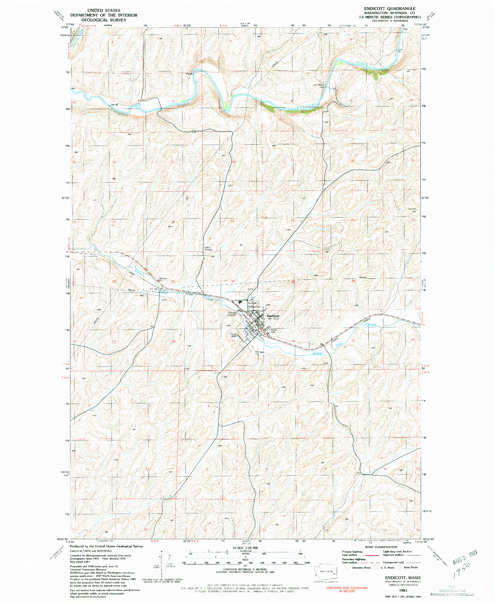 USGS 1:24000-SCALE QUADRANGLE FOR ENDICOTT, WA 1981