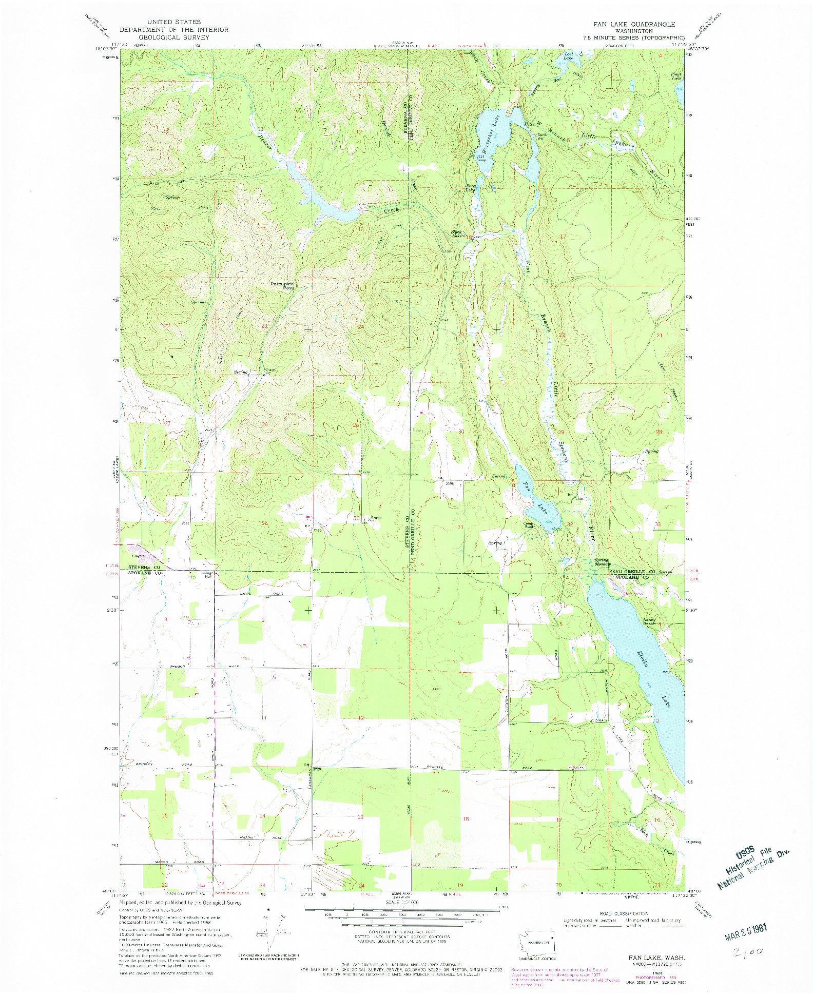 USGS 1:24000-SCALE QUADRANGLE FOR FAN LAKE, WA 1968