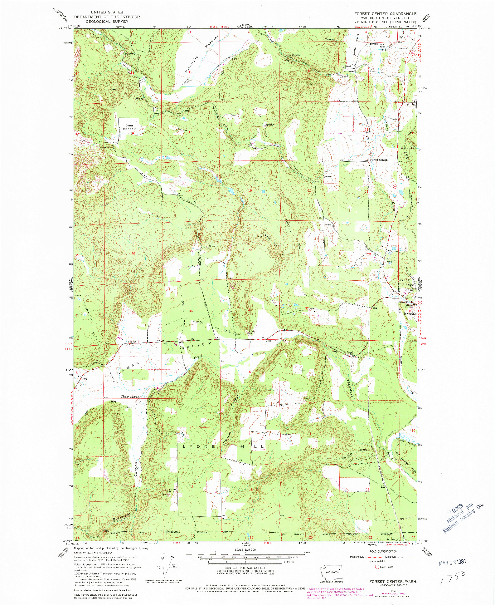 USGS 1:24000-SCALE QUADRANGLE FOR FOREST CENTER, WA 1965