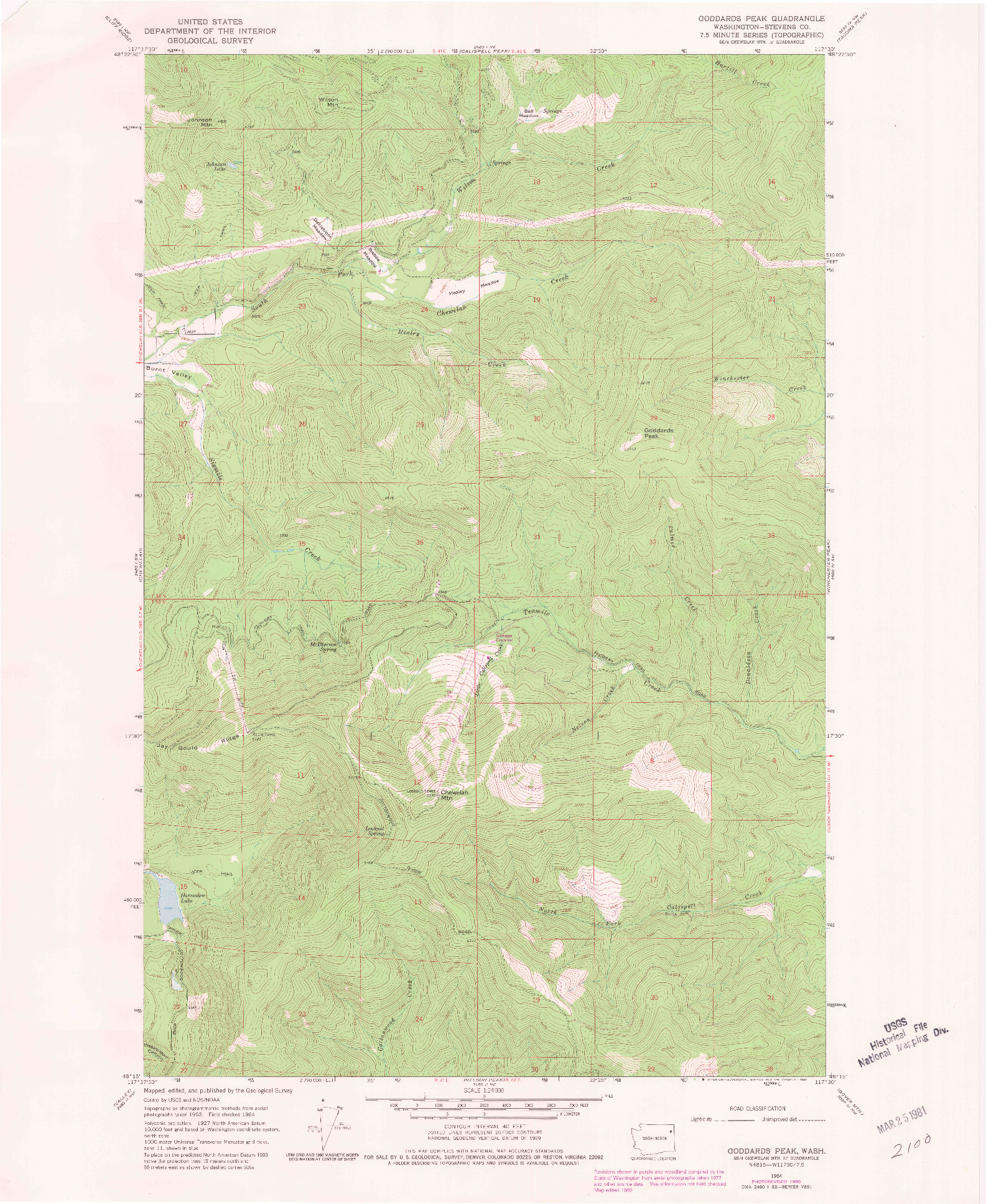 USGS 1:24000-SCALE QUADRANGLE FOR GODDARDS PEAK, WA 1964