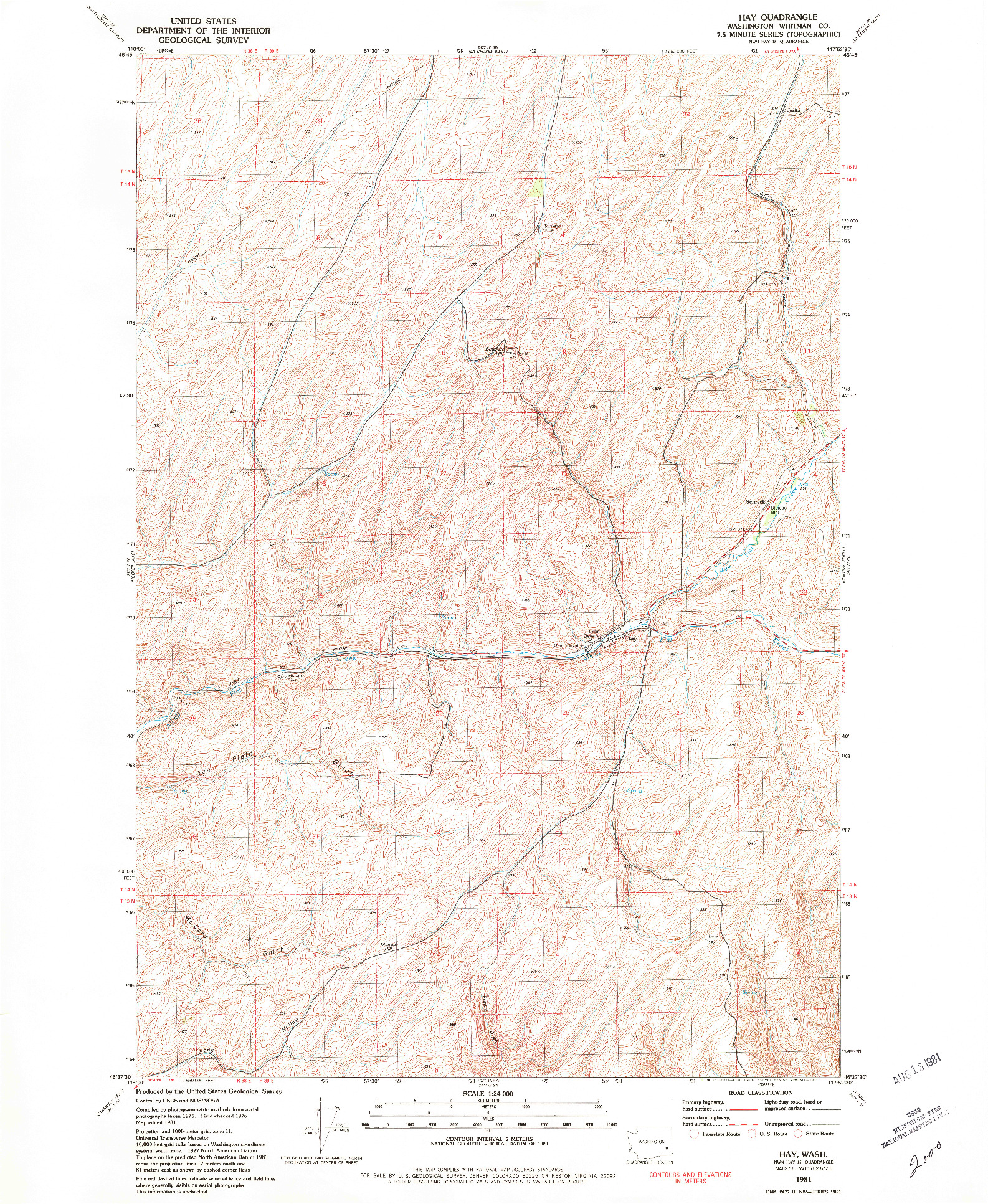 USGS 1:24000-SCALE QUADRANGLE FOR HAY, WA 1981