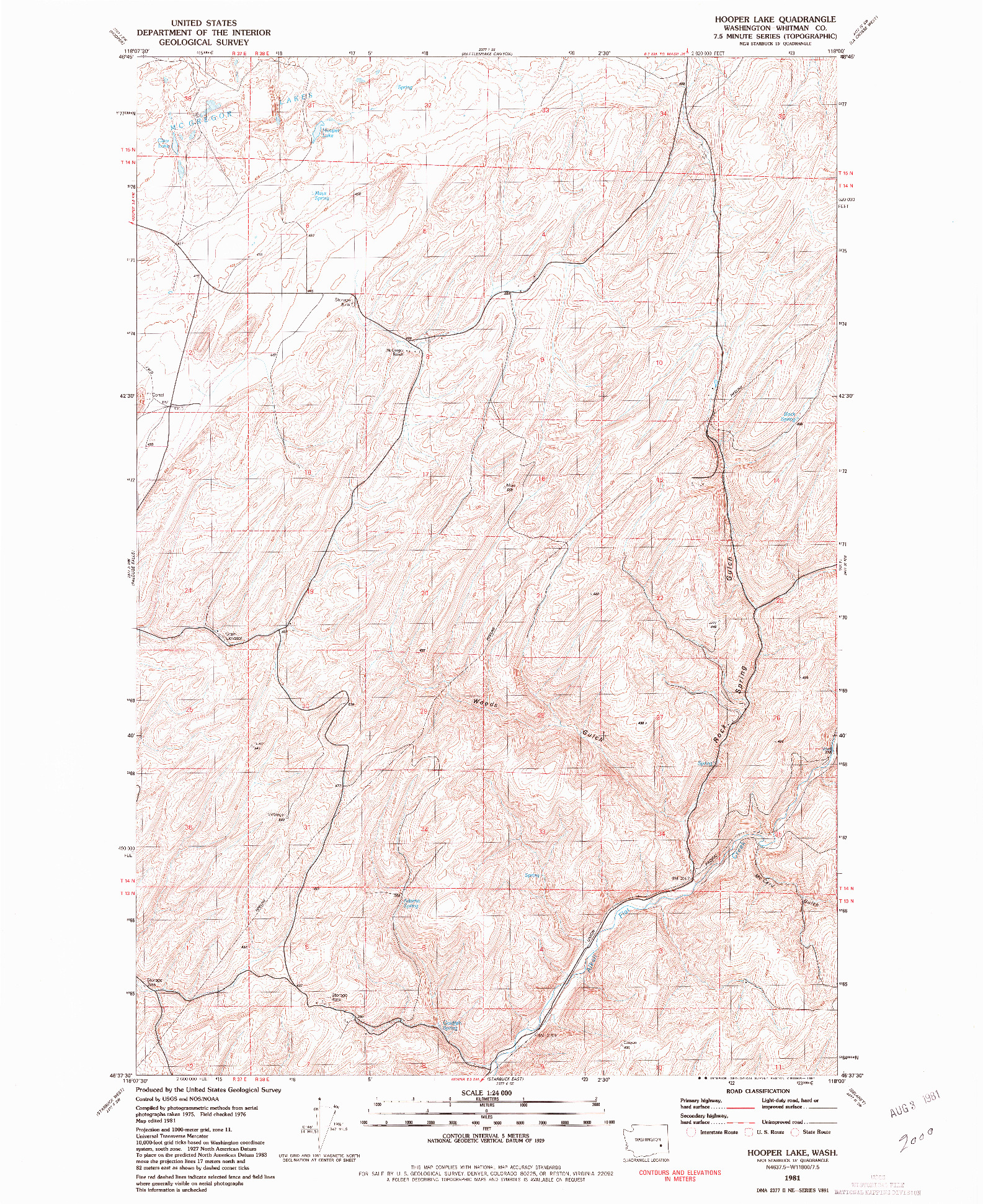 USGS 1:24000-SCALE QUADRANGLE FOR HOOPER LAKE, WA 1981