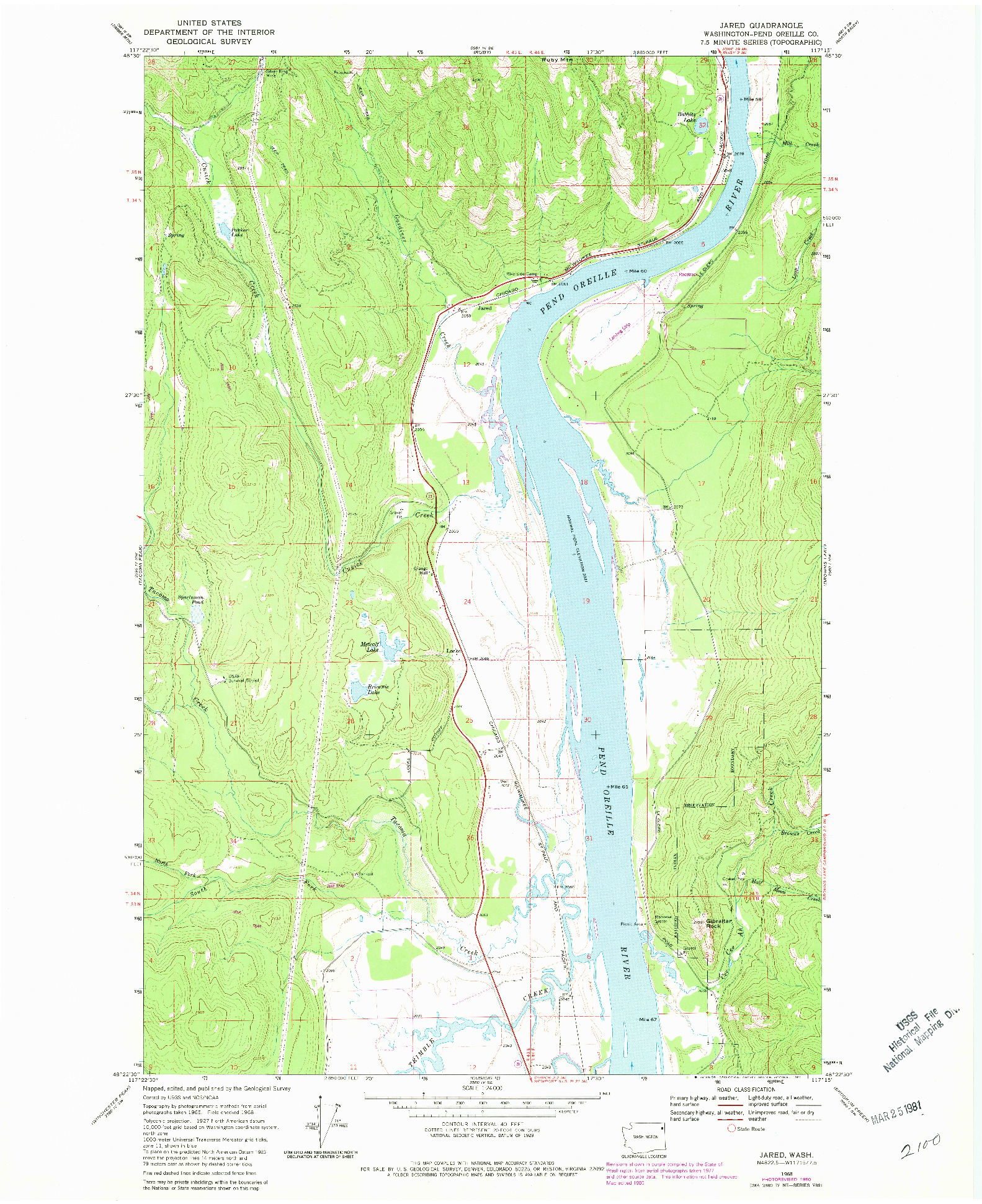 USGS 1:24000-SCALE QUADRANGLE FOR JARED, WA 1968