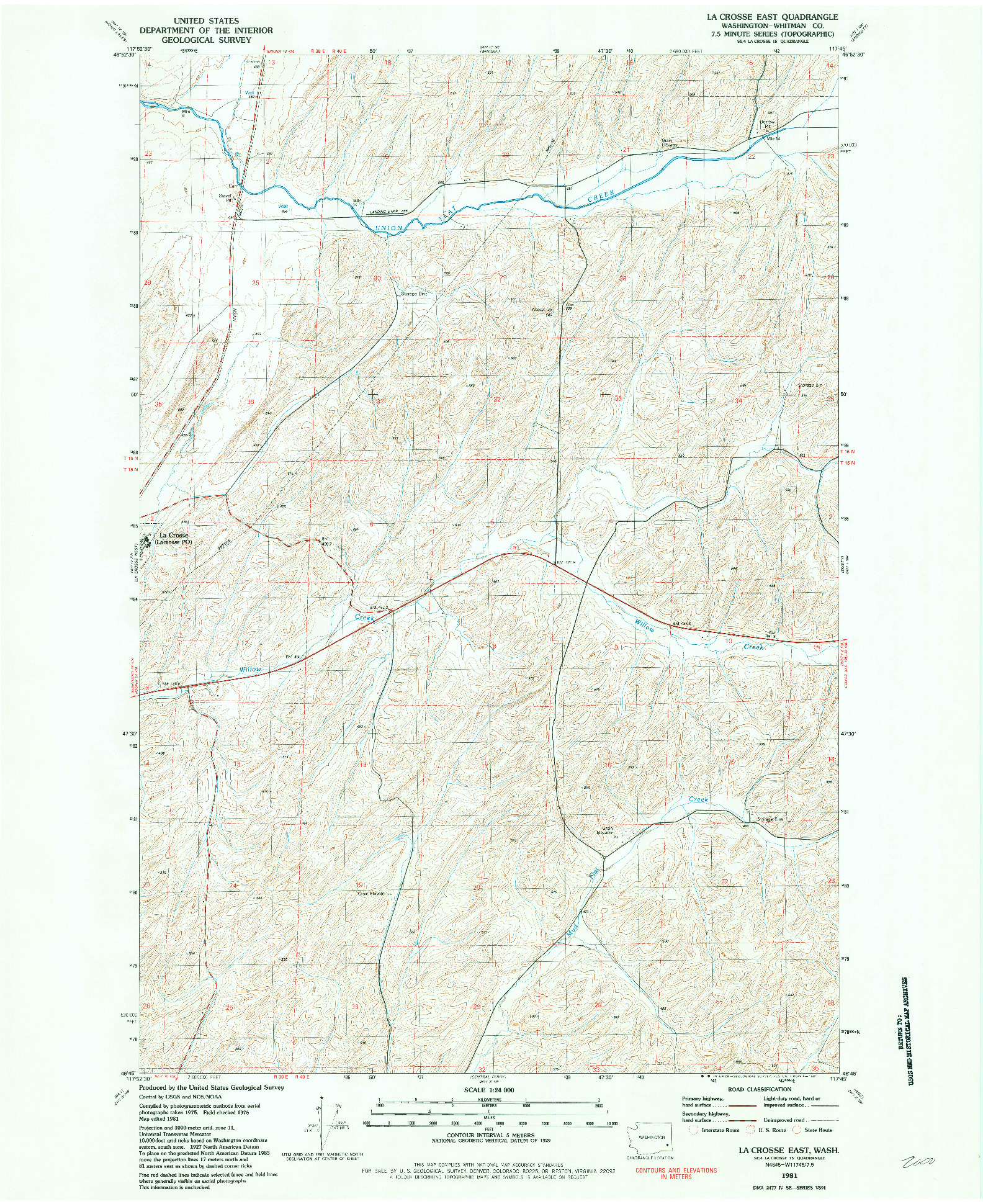 USGS 1:24000-SCALE QUADRANGLE FOR LA CROSSE EAST, WA 1981