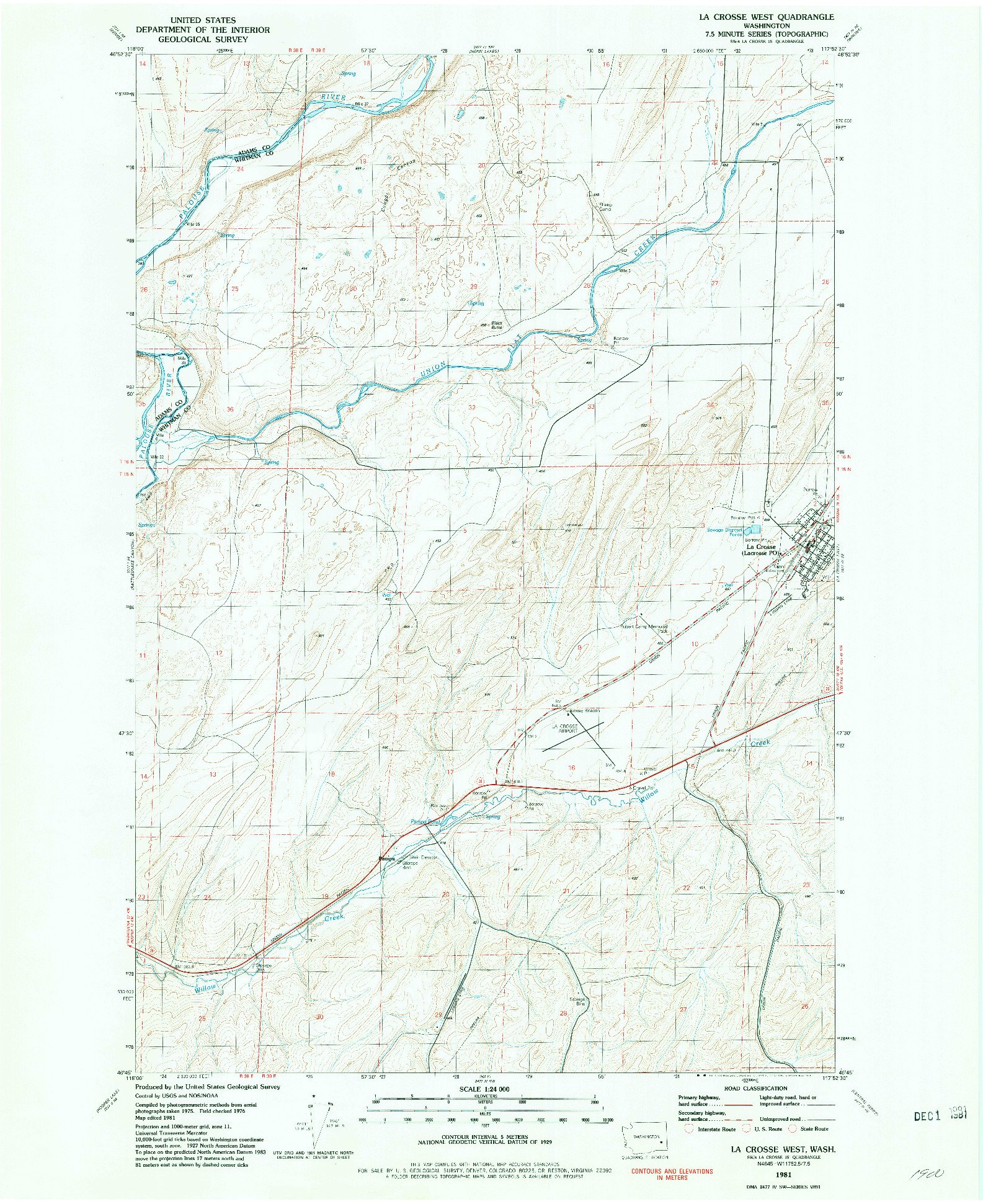 USGS 1:24000-SCALE QUADRANGLE FOR LA CROSSE WEST, WA 1981