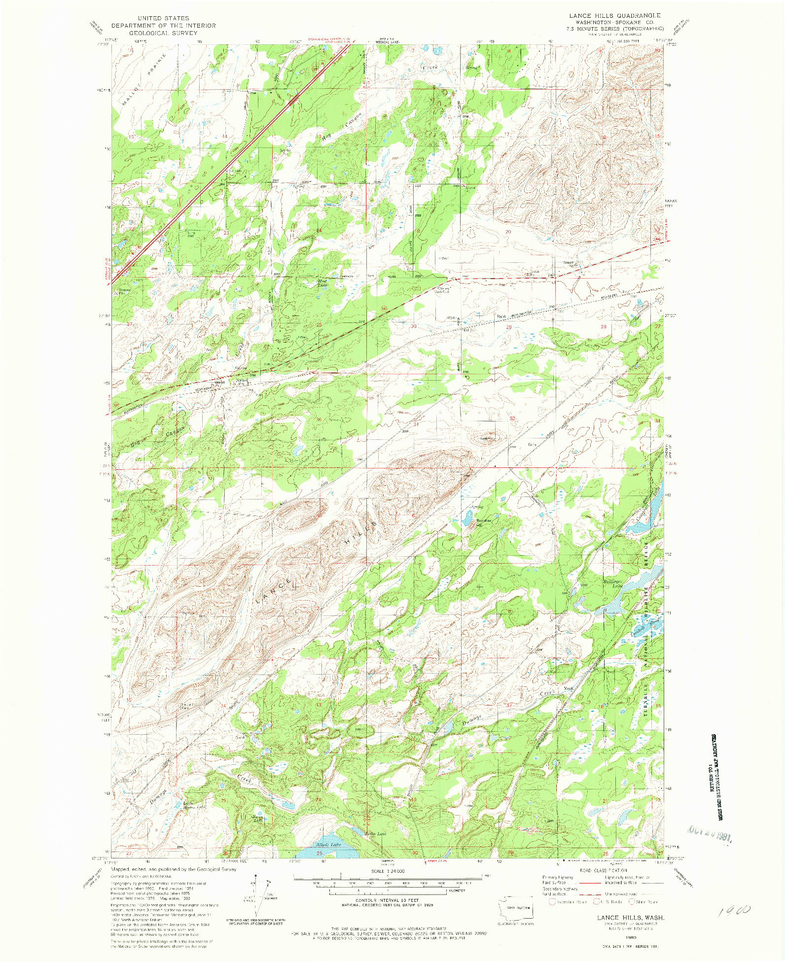 USGS 1:24000-SCALE QUADRANGLE FOR LANCE HILLS, WA 1980