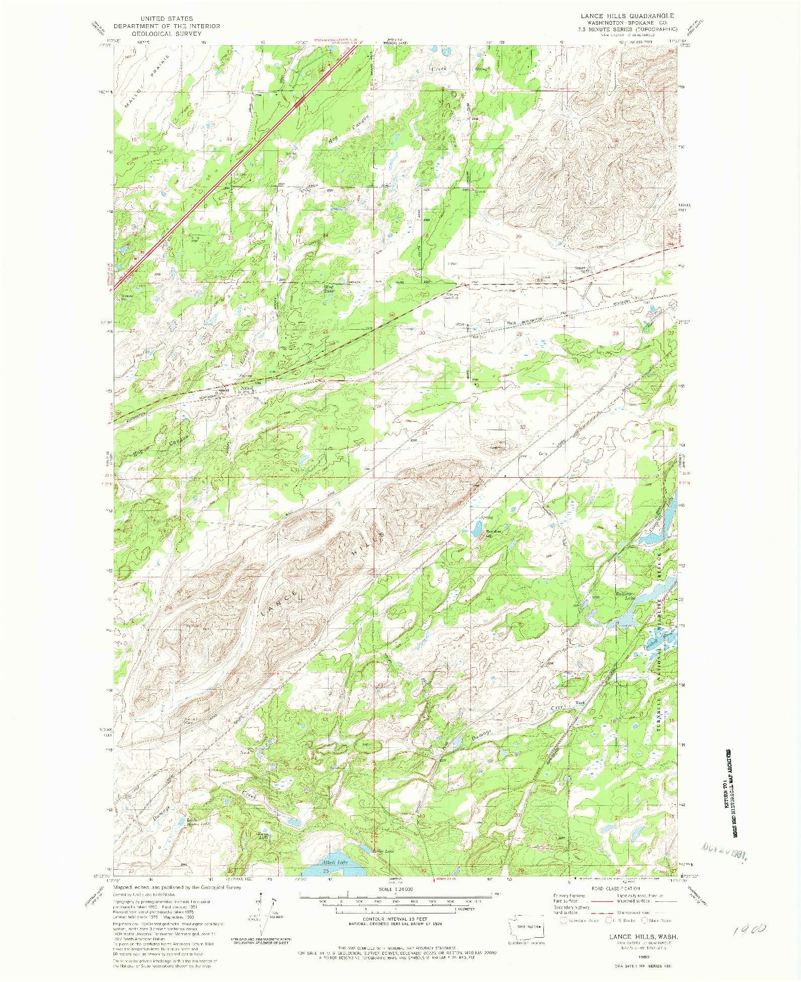 USGS 1:24000-SCALE QUADRANGLE FOR LANCE HILLS, WA 1980