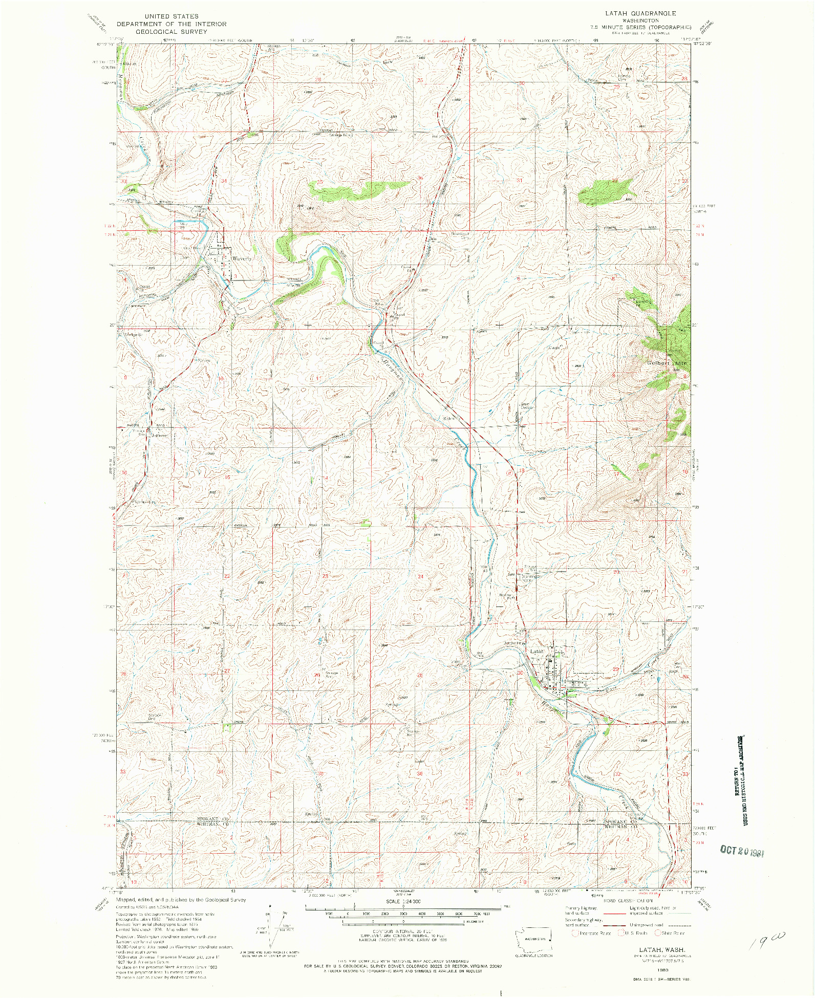 USGS 1:24000-SCALE QUADRANGLE FOR LATAH, WA 1980