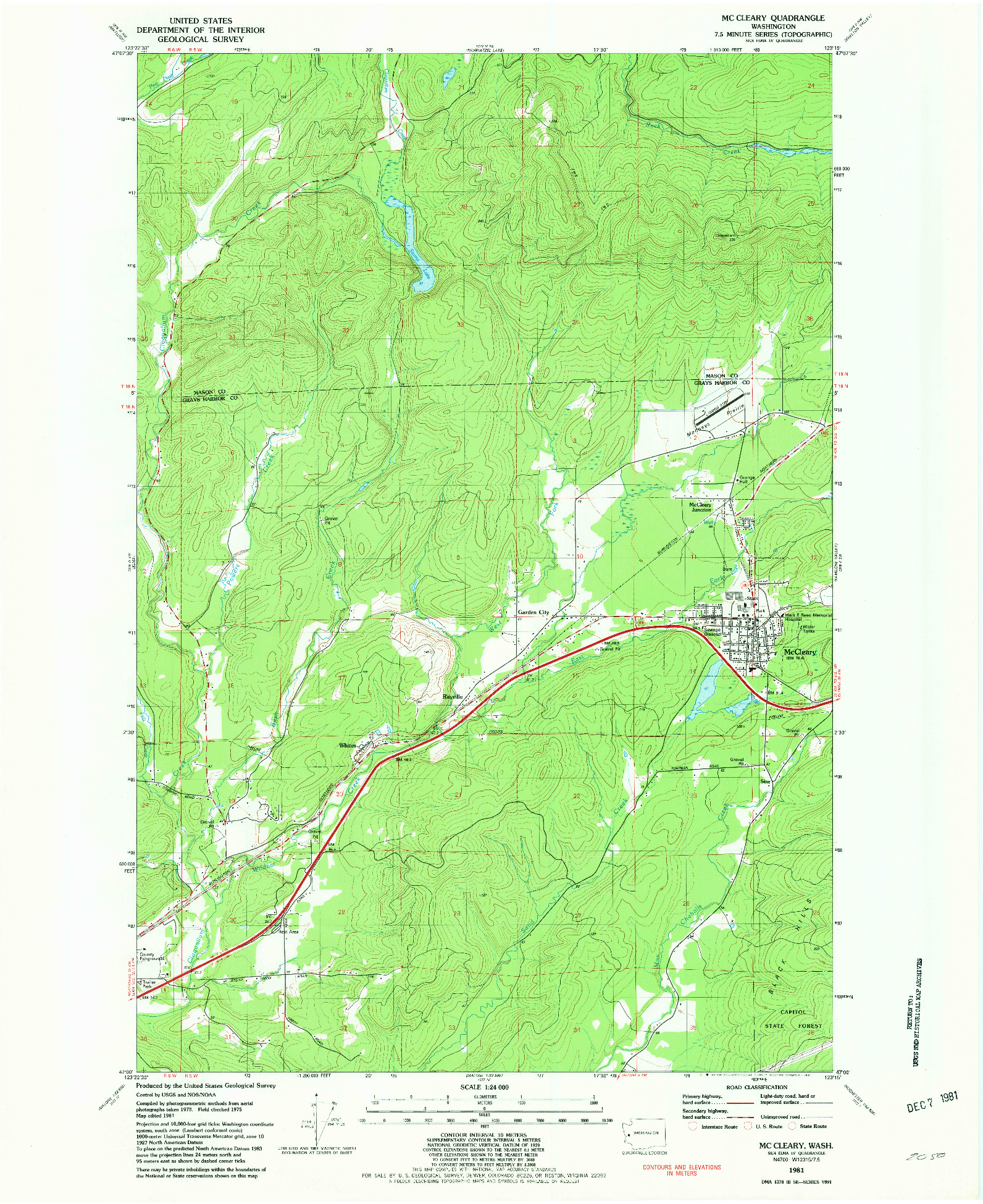 USGS 1:24000-SCALE QUADRANGLE FOR MC CLEARY, WA 1981