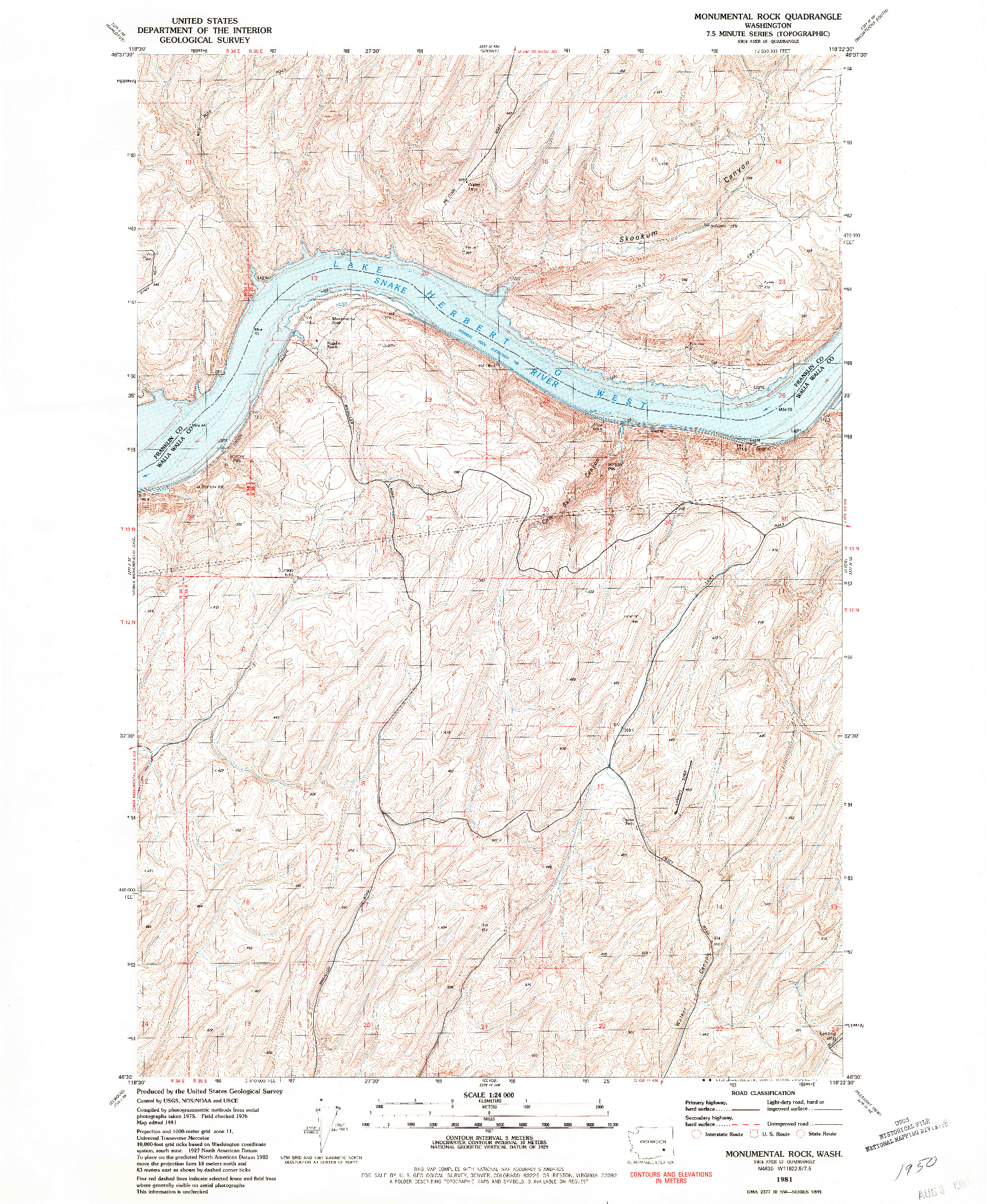 USGS 1:24000-SCALE QUADRANGLE FOR MONUMENTAL ROCK, WA 1981