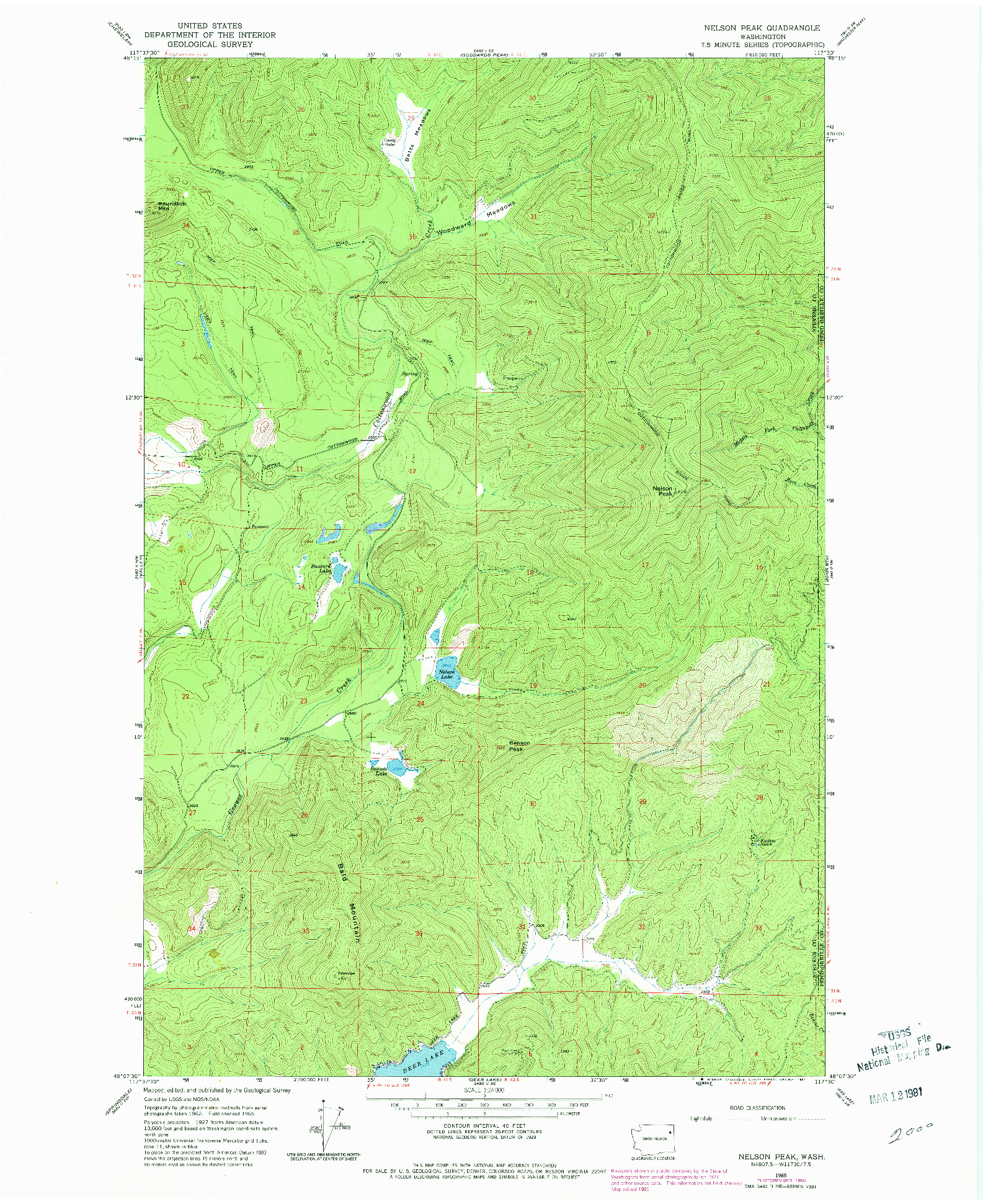 USGS 1:24000-SCALE QUADRANGLE FOR NELSON PEAK, WA 1965
