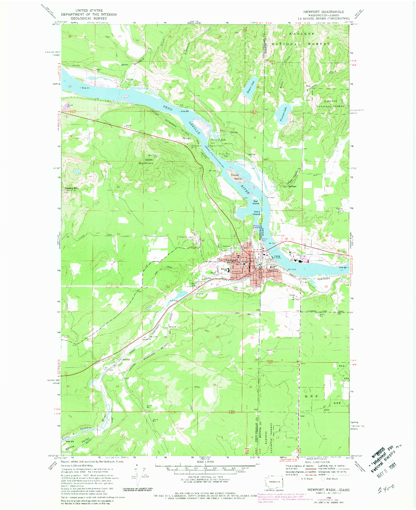 USGS 1:24000-SCALE QUADRANGLE FOR NEWPORT, WA 1968