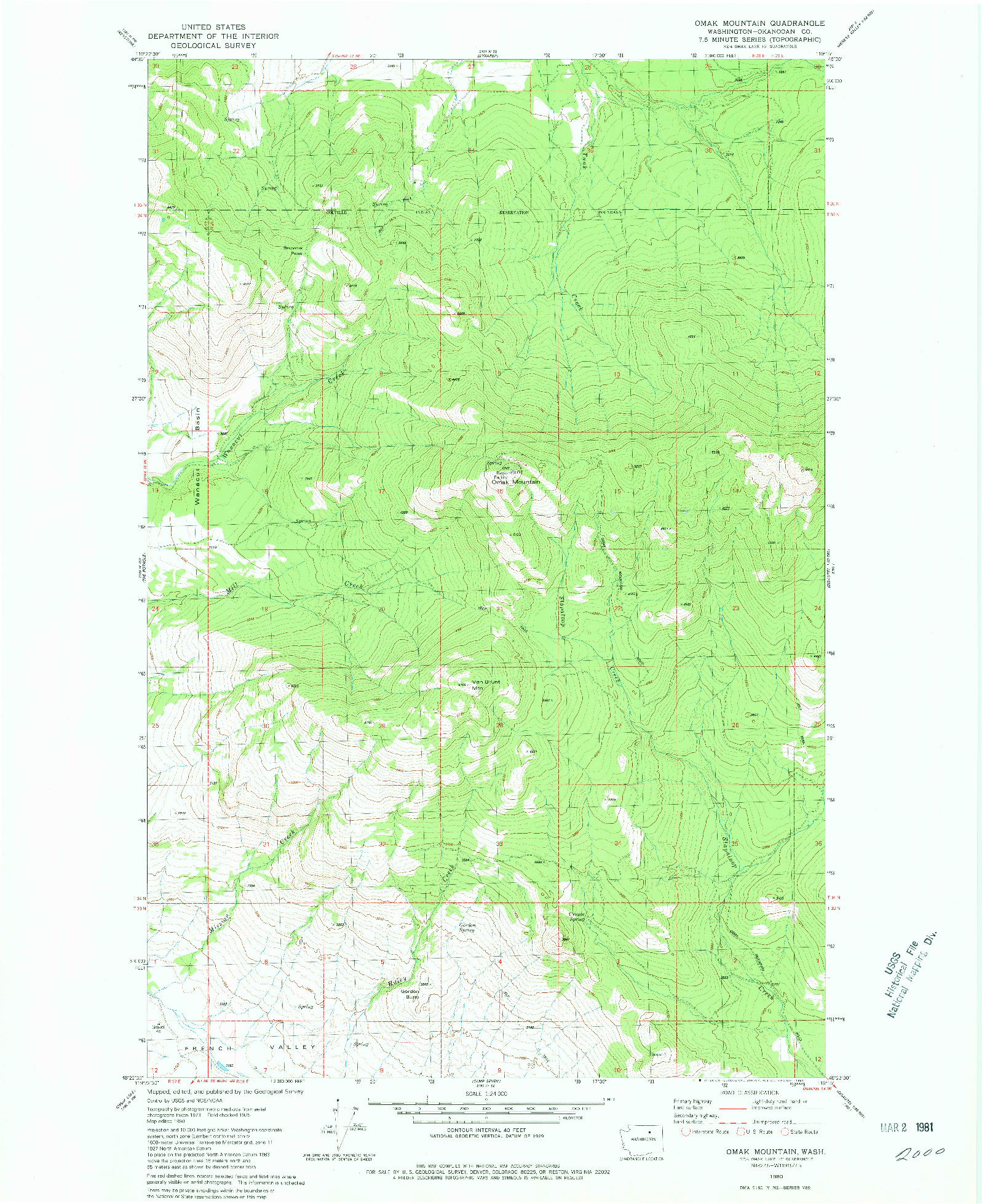 USGS 1:24000-SCALE QUADRANGLE FOR OMAK MOUNTAIN, WA 1980