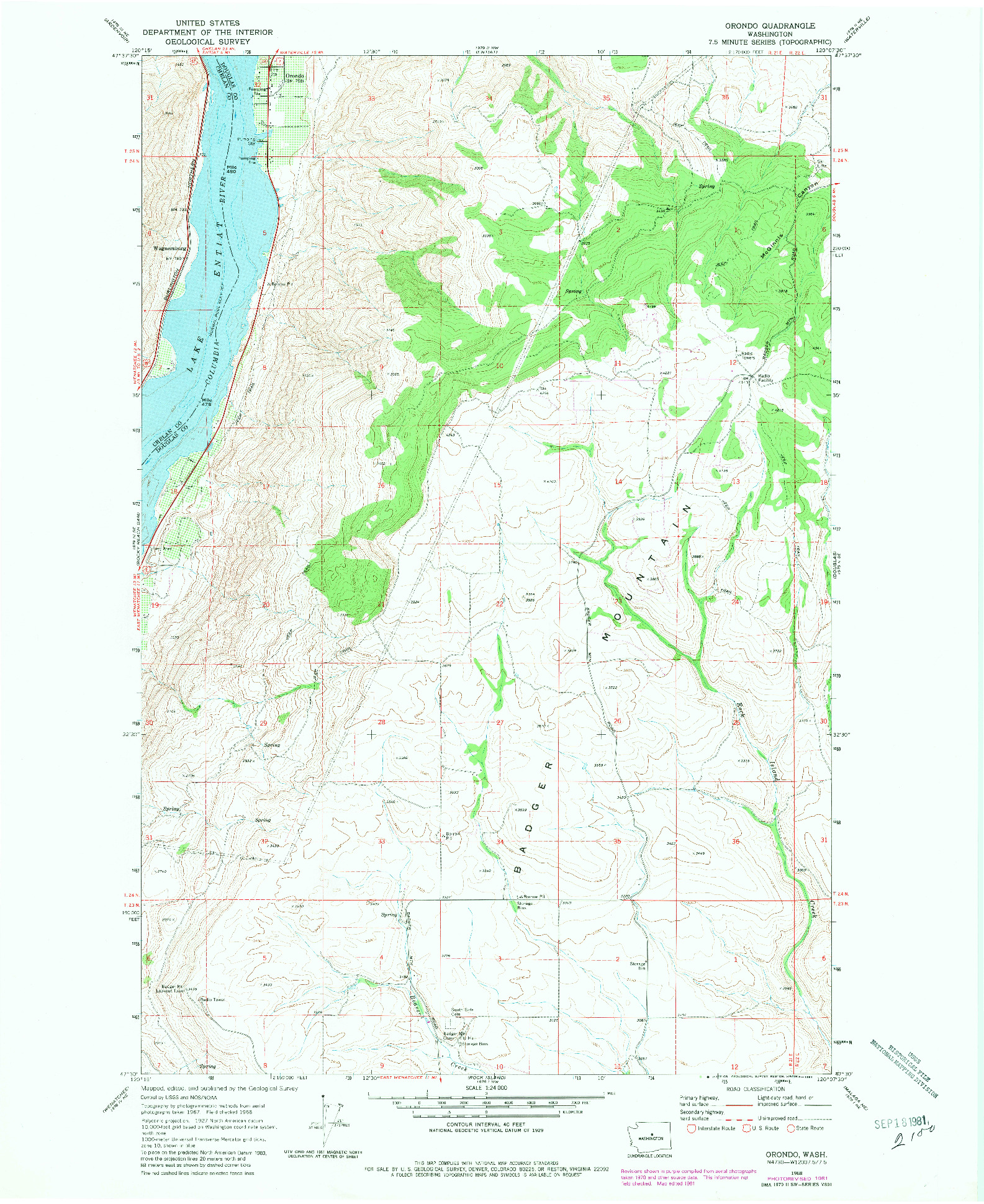 USGS 1:24000-SCALE QUADRANGLE FOR ORONDO, WA 1968