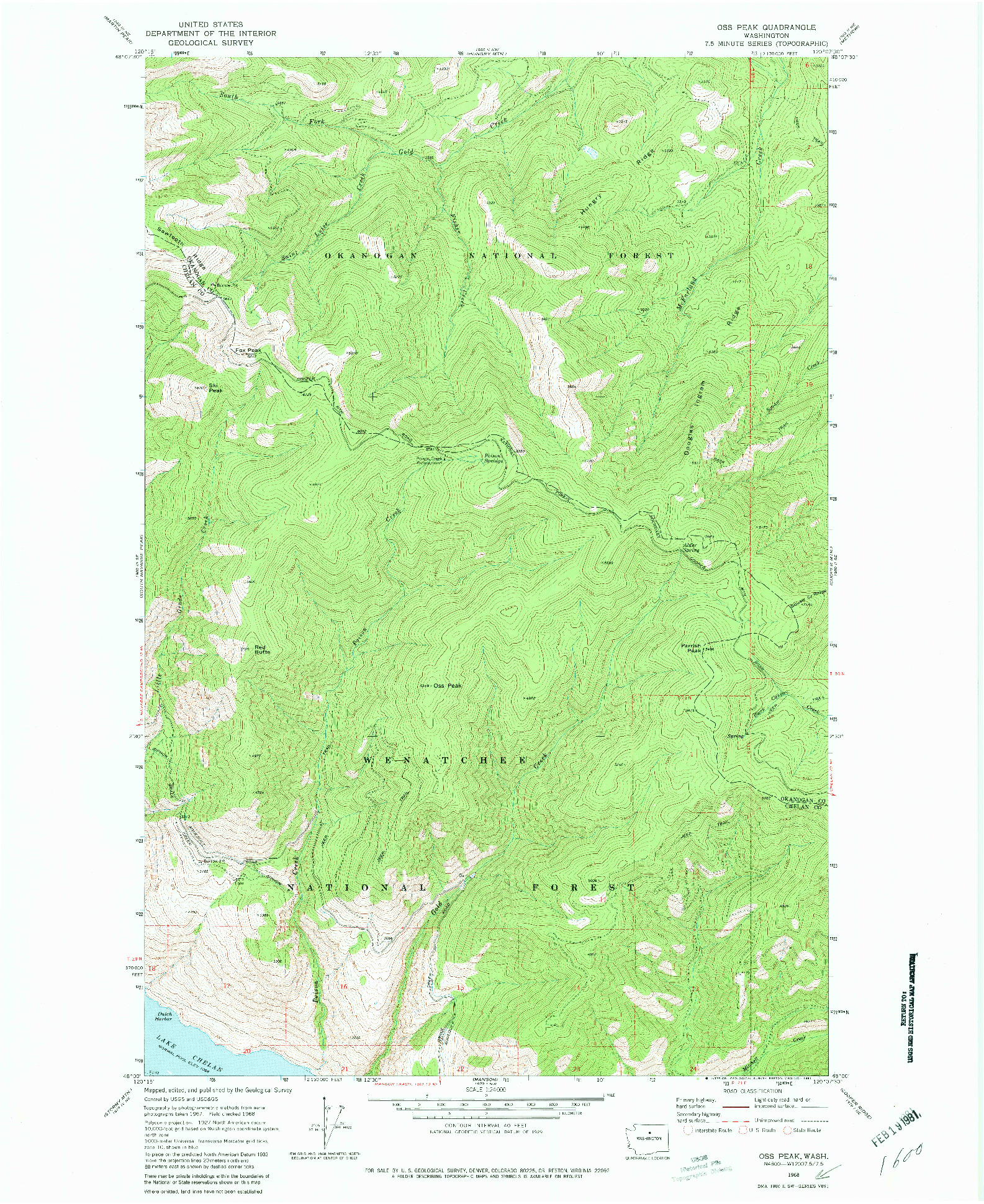 USGS 1:24000-SCALE QUADRANGLE FOR OSS PEAK, WA 1968