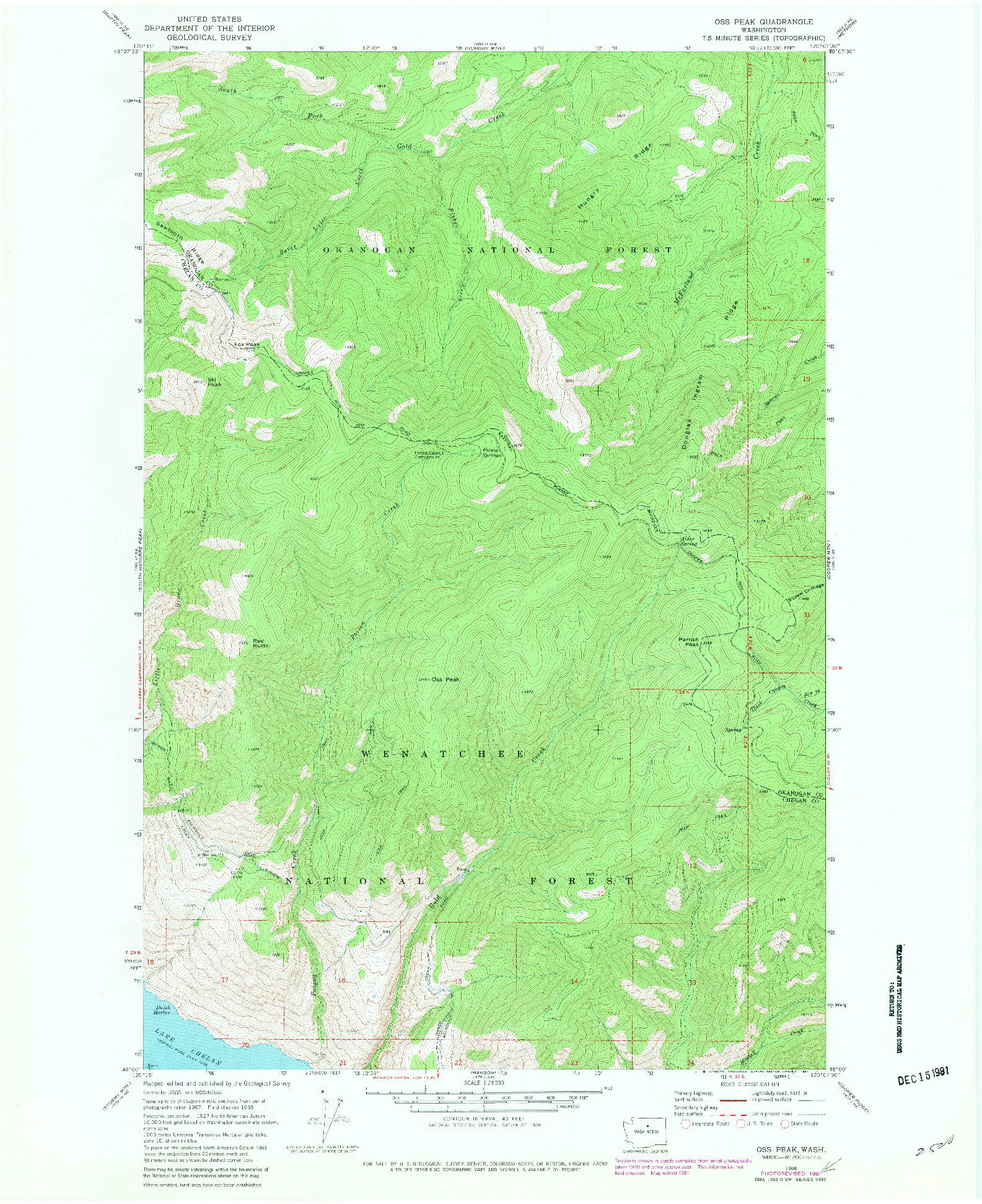 USGS 1:24000-SCALE QUADRANGLE FOR OSS PEAK, WA 1968