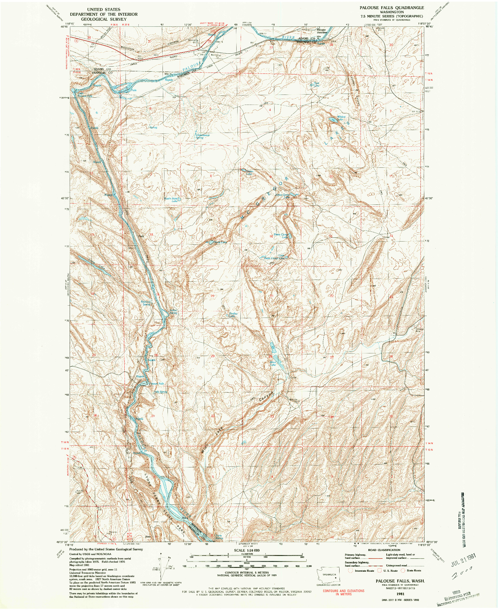 USGS 1:24000-SCALE QUADRANGLE FOR PALOUSE FALLS, WA 1981